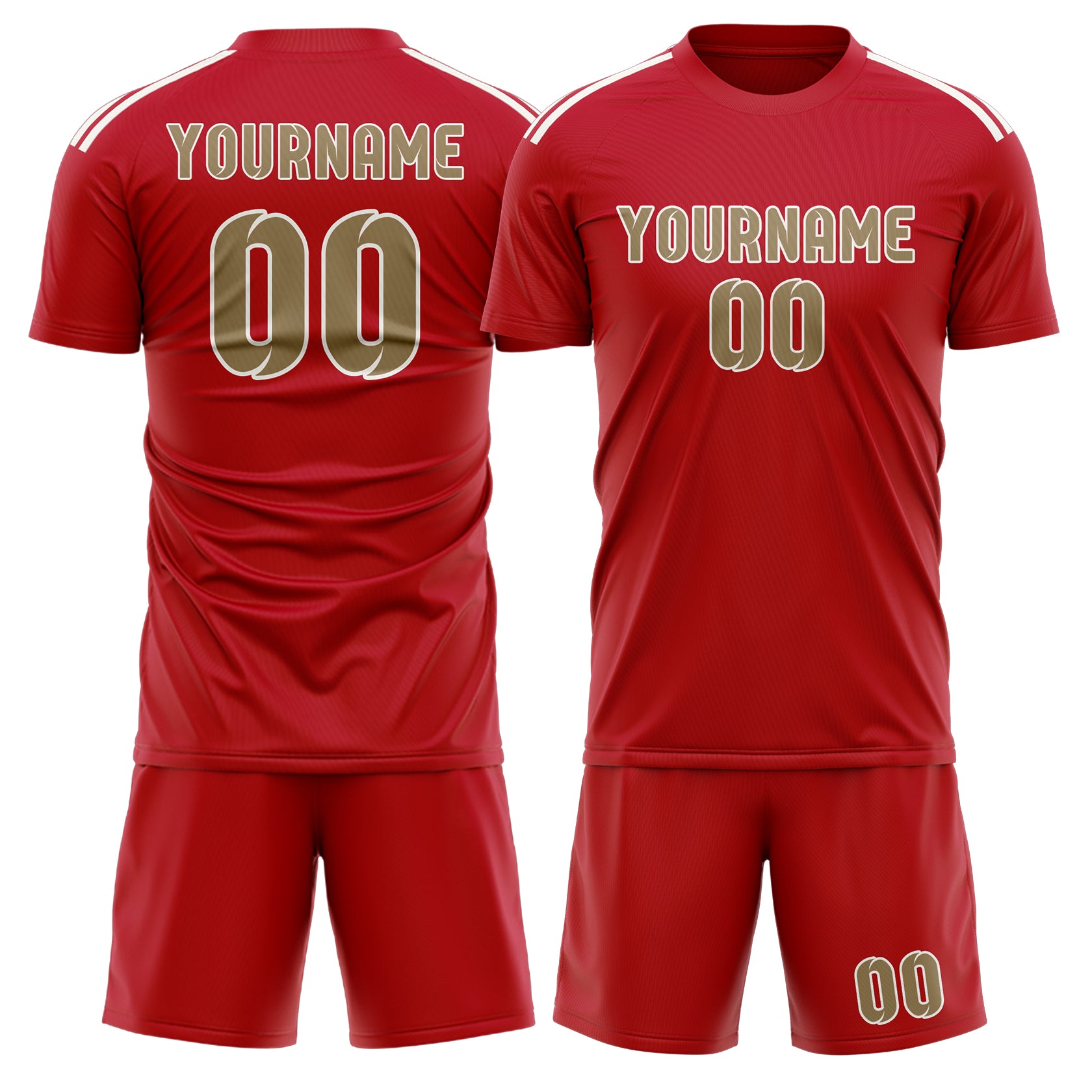 Maßgeschneidertes Professionelles Rot Hellkhaki Fußballtrikot-Set