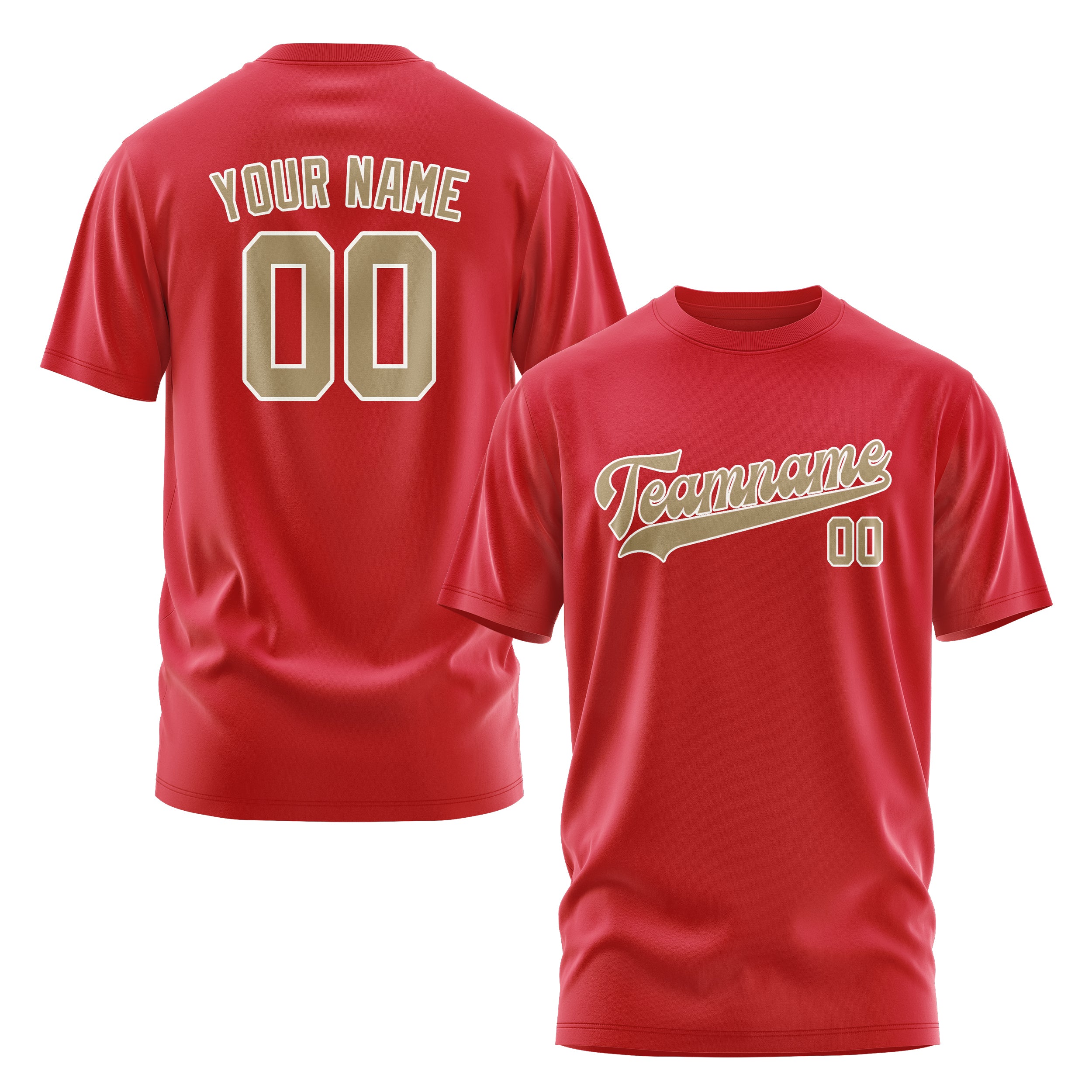 Maßgeschneidertes Rot Hellkhaki T-Shirt