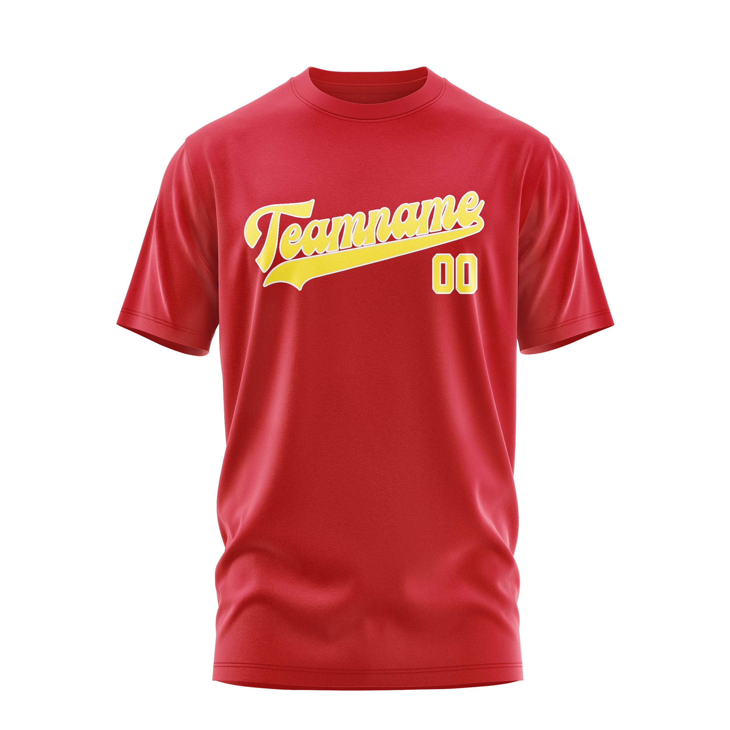 Maßgeschneidertes Rot Blassgelb T-Shirt