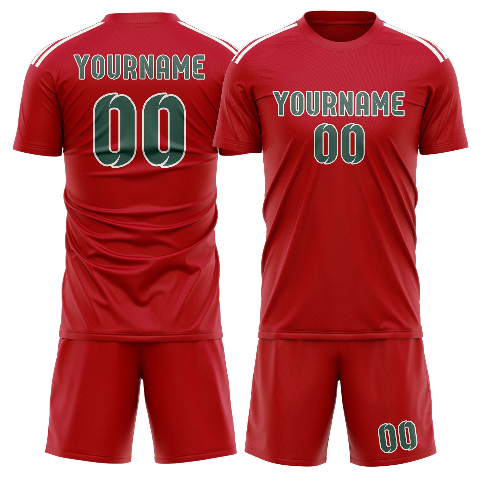 Maßgeschneidertes Professionelles Rot Blaugrün Fußballtrikot-Set