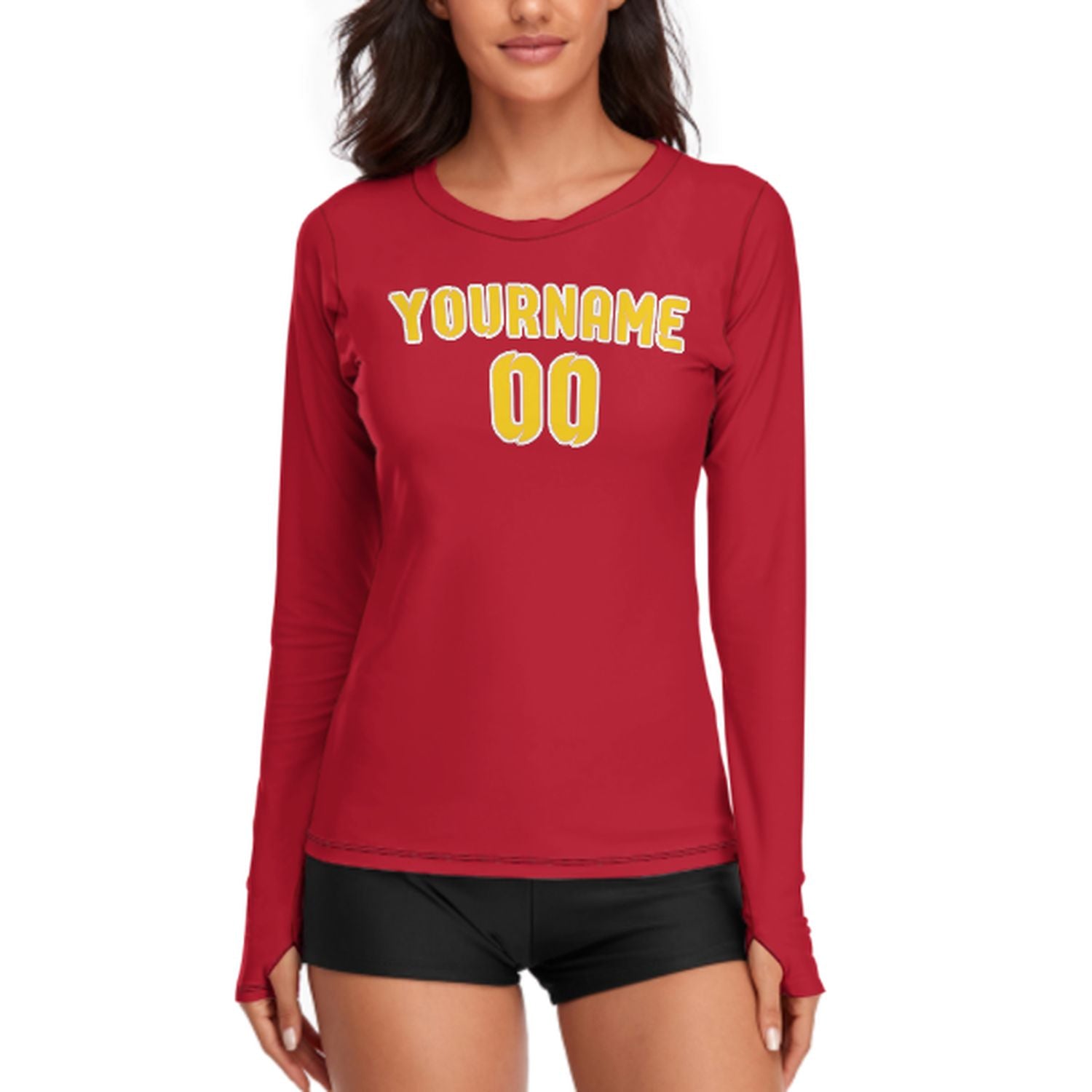 Maßgeschneidertes Rot Gold Damen Langarmshirt