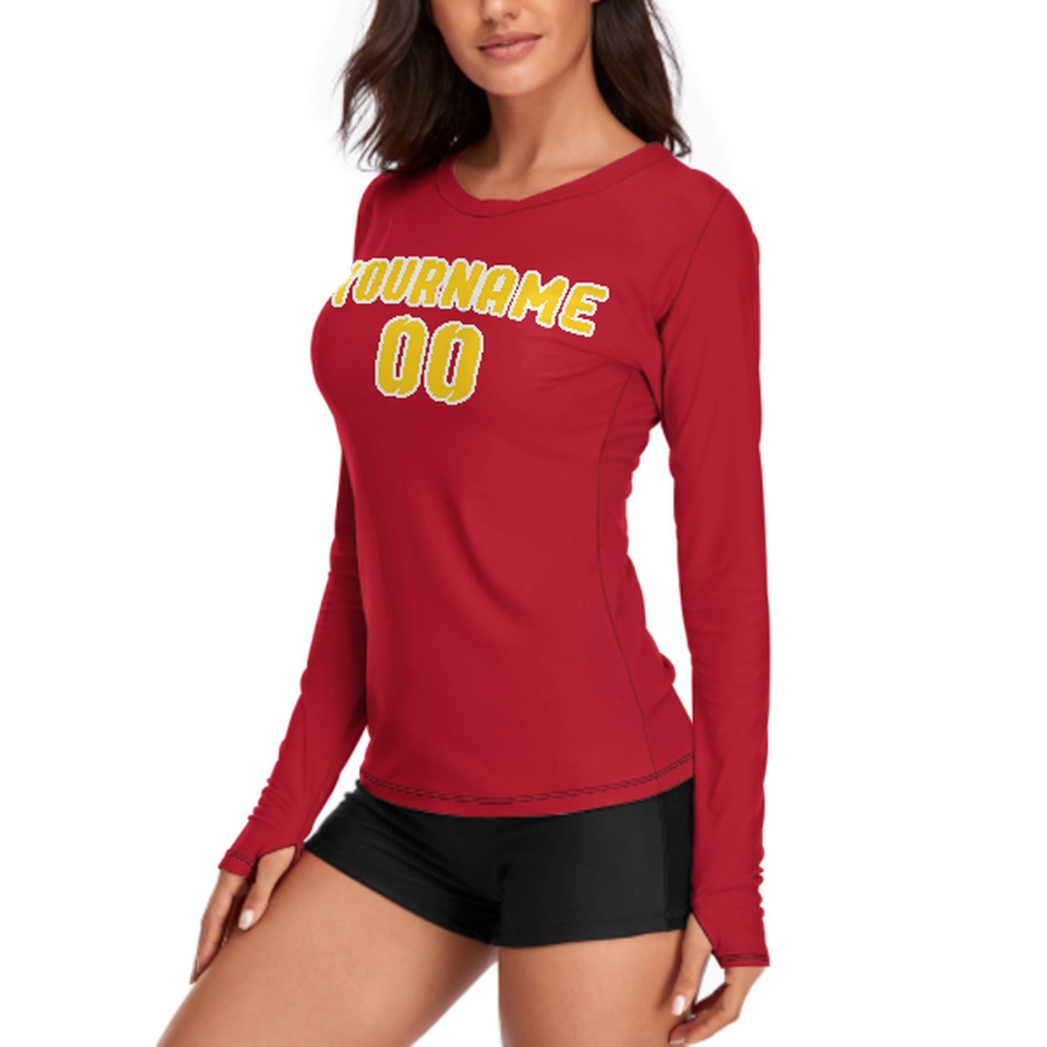 Maßgeschneidertes Rot Gold Damen Langarmshirt