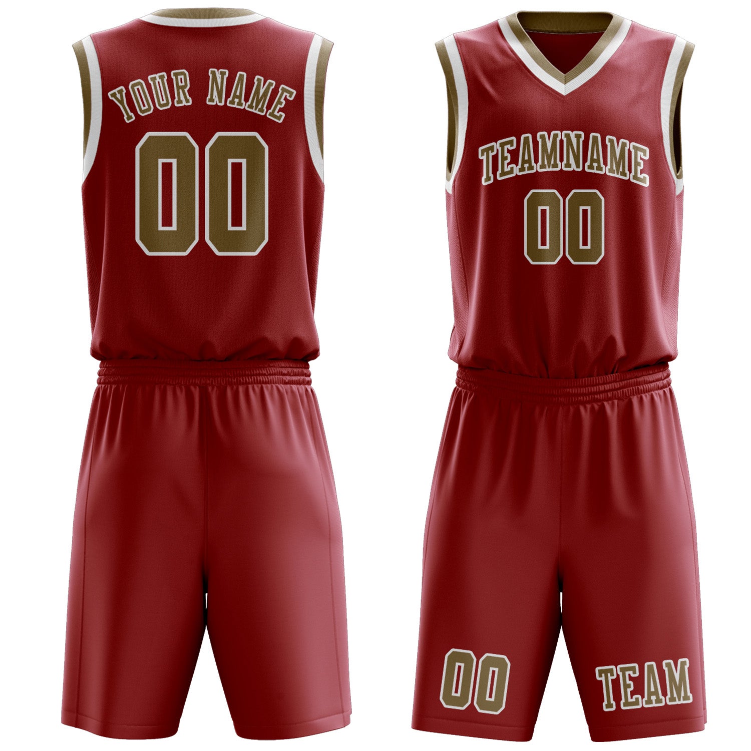 Benutzerdefiniertes Professionelles Rot Hellkhaki Basketballtrikot-Set