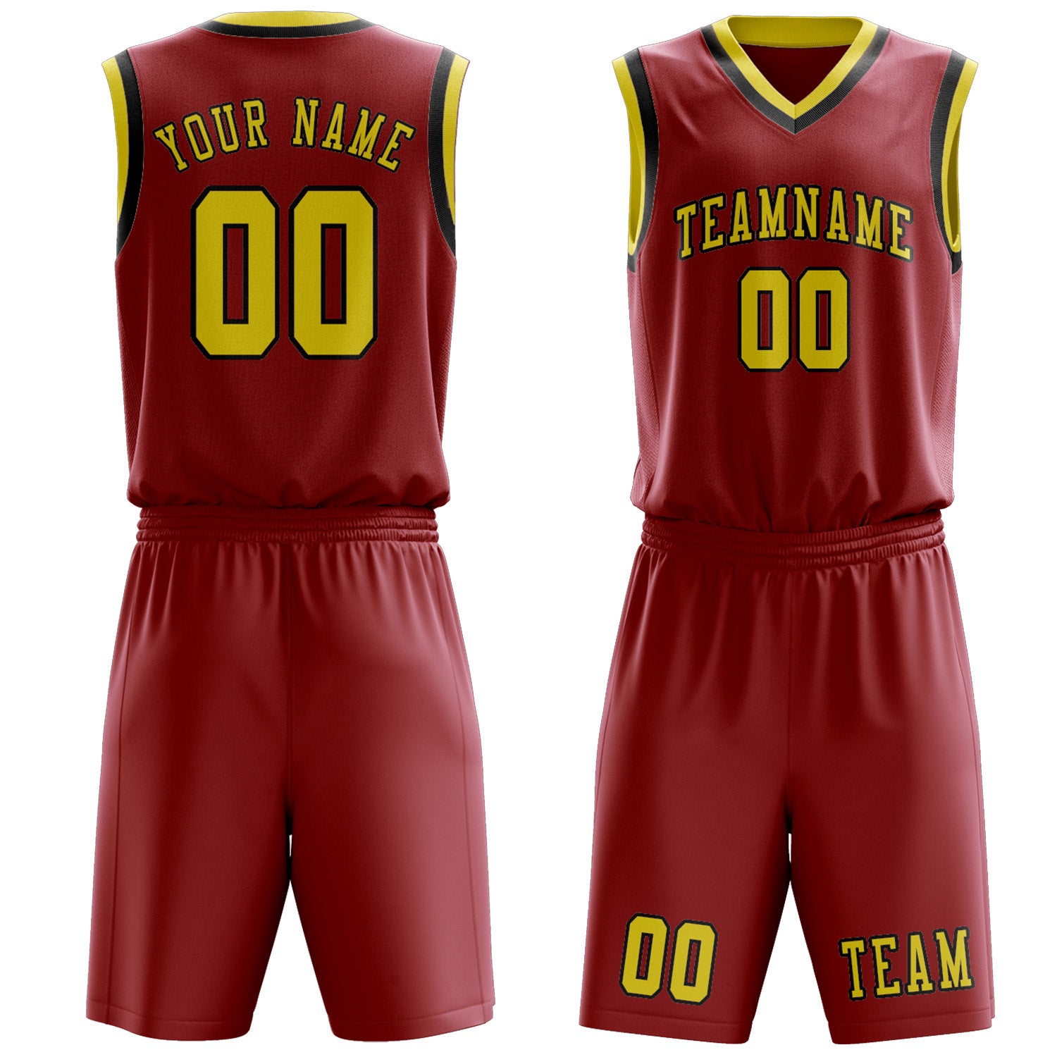 Benutzerdefiniertes Professionelles Rot Blassgelb Basketballtrikot-Set