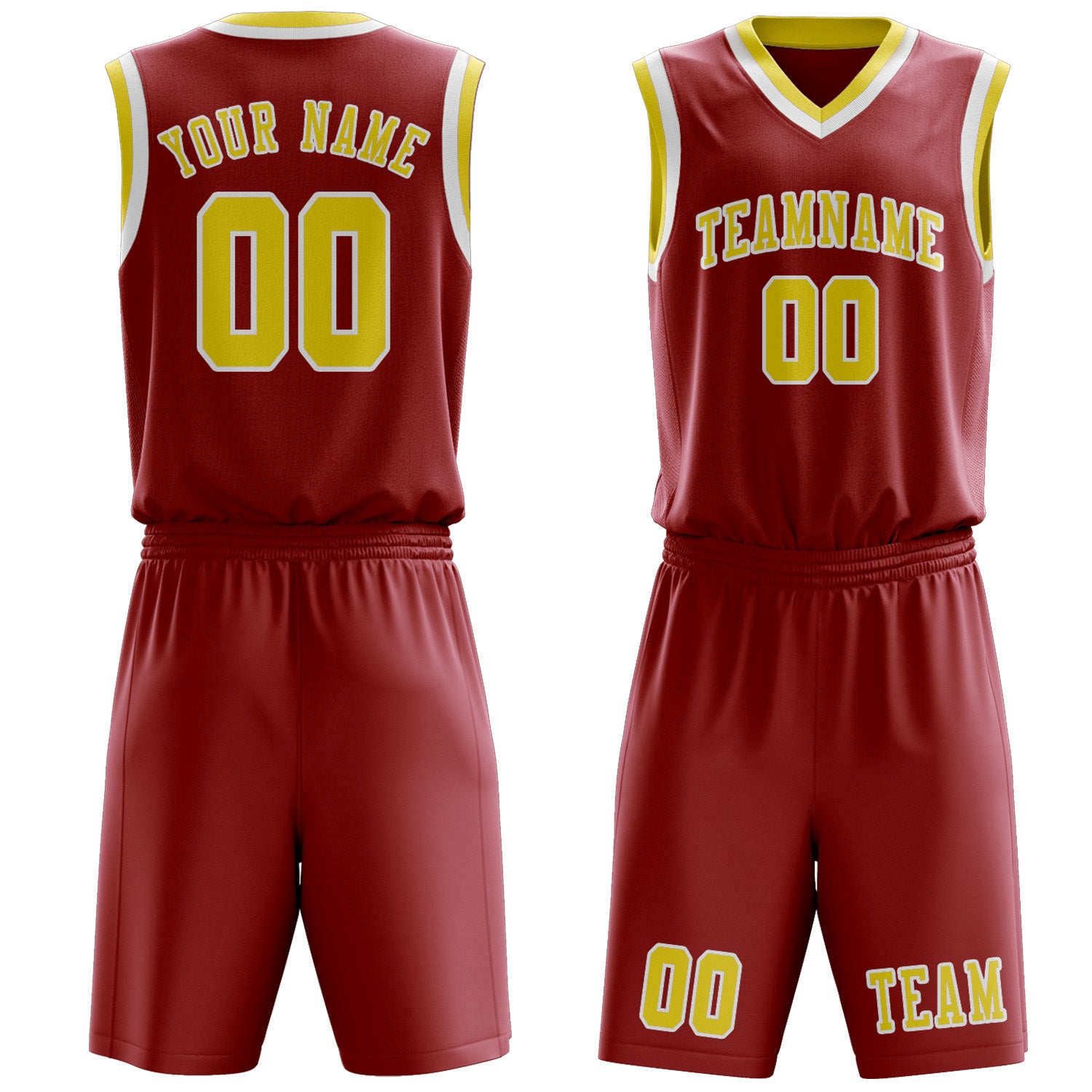 Benutzerdefiniertes Professionelles Rot Blassgelb Basketballtrikot-Set