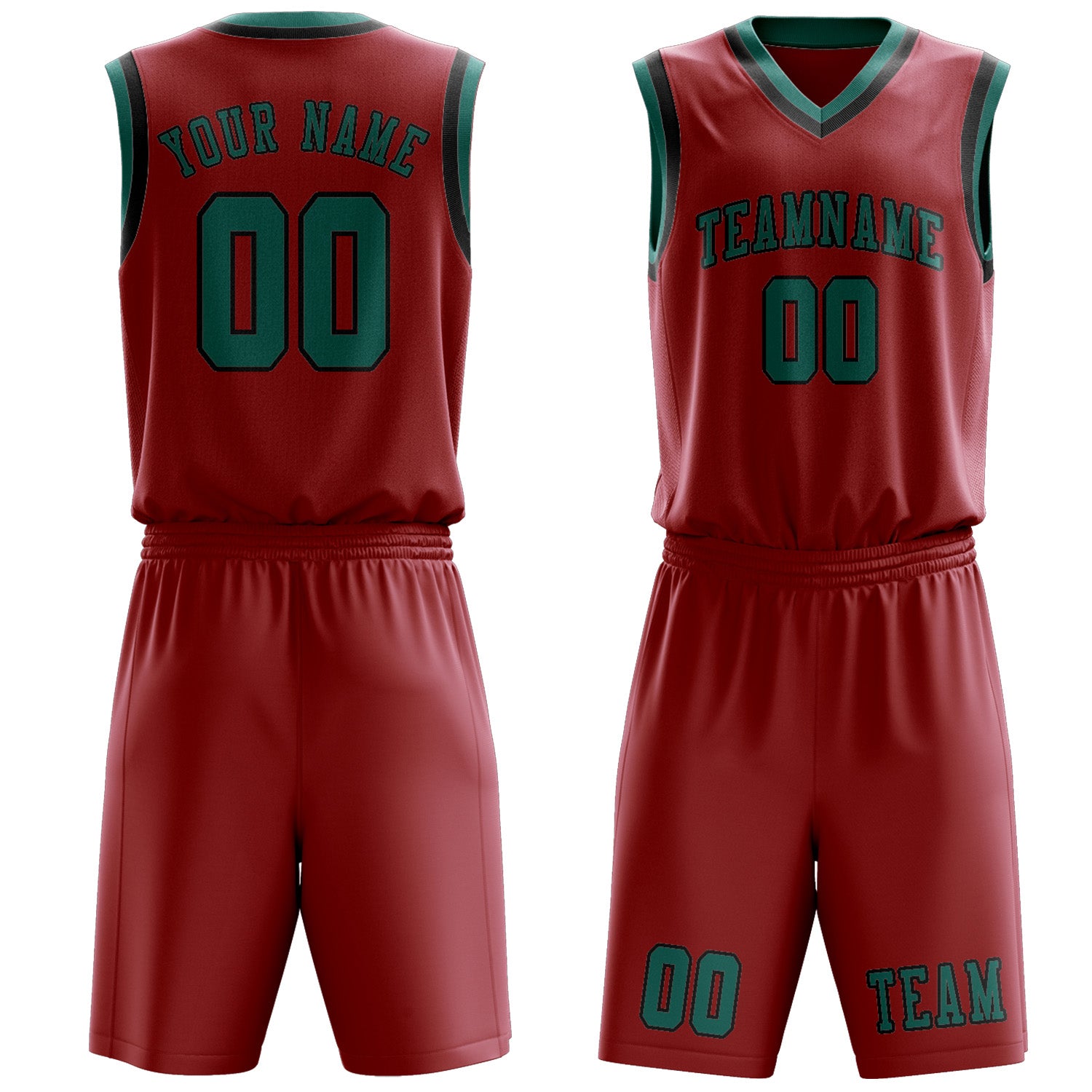 Benutzerdefiniertes Professionelles Rot Blaugrün Basketballtrikot-Set