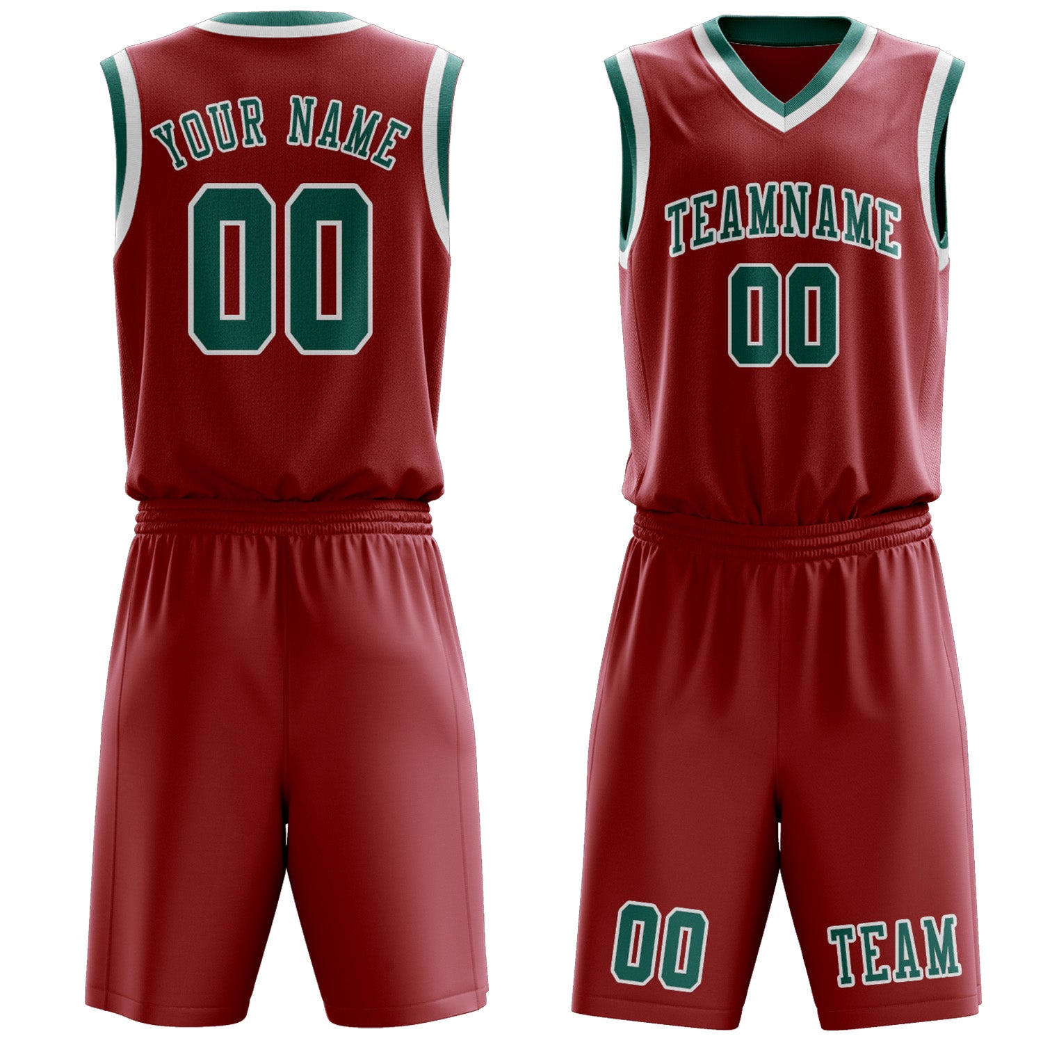 Benutzerdefiniertes Professionelles Rot Blaugrün Basketballtrikot-Set
