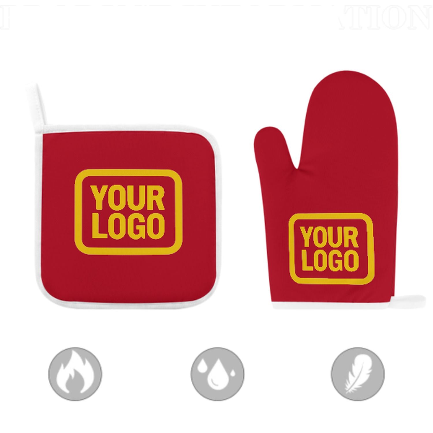 Maßgeschneidertes Rot  Gold Topfhandschuh Set – 2-teilig