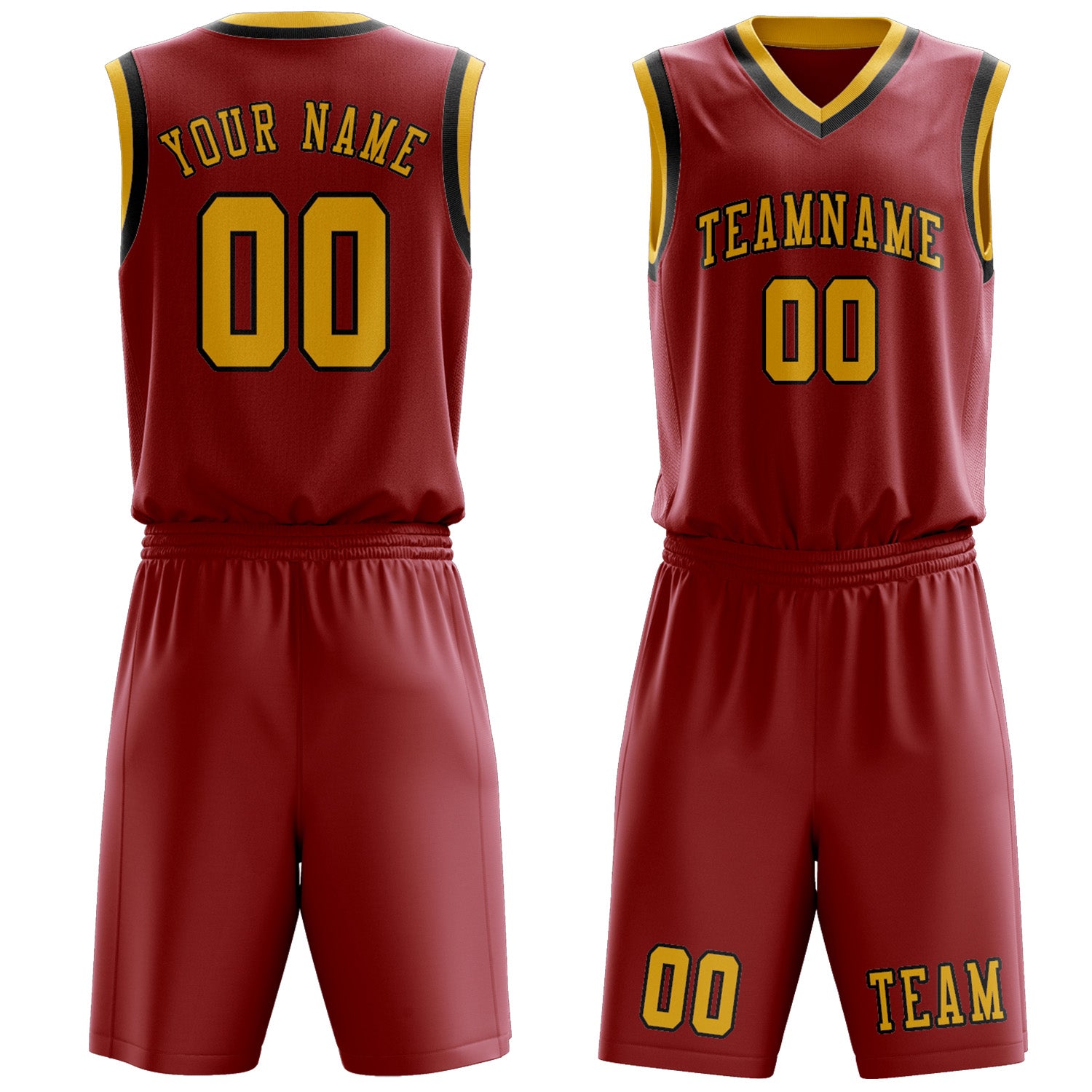 Benutzerdefiniertes Professionelles Rot Gold Basketballtrikot-Set