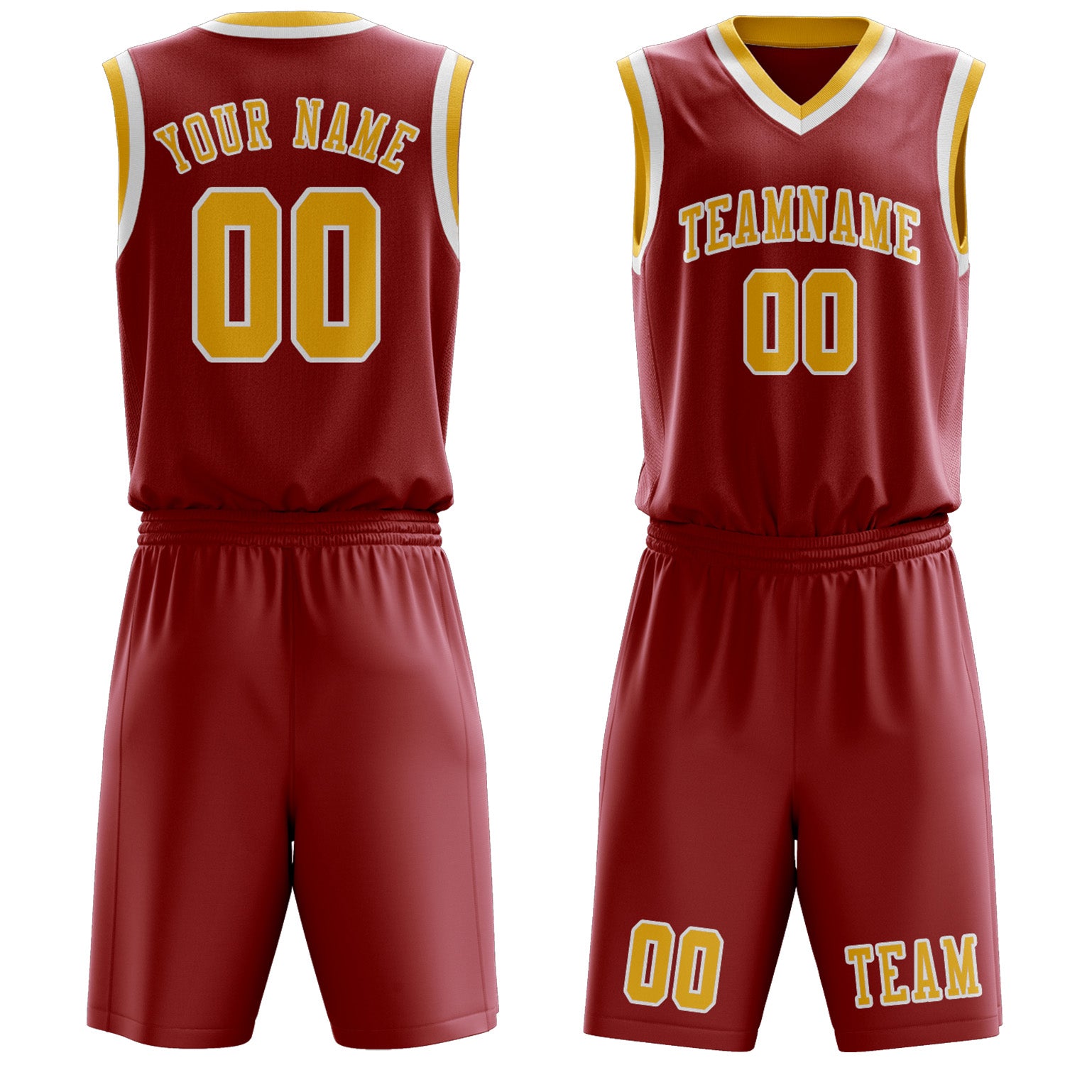 Benutzerdefiniertes Professionelles Rot Gold Basketballtrikot-Set
