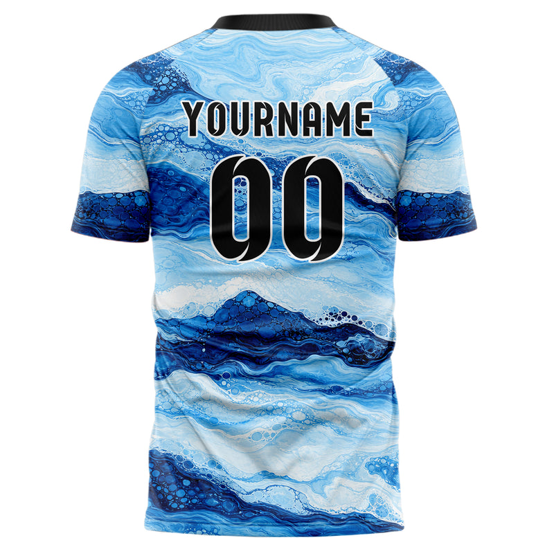 Hellblau klassisches Marmor Ribbon Pools Design 14-0016 individuelles Fußballtrikot back