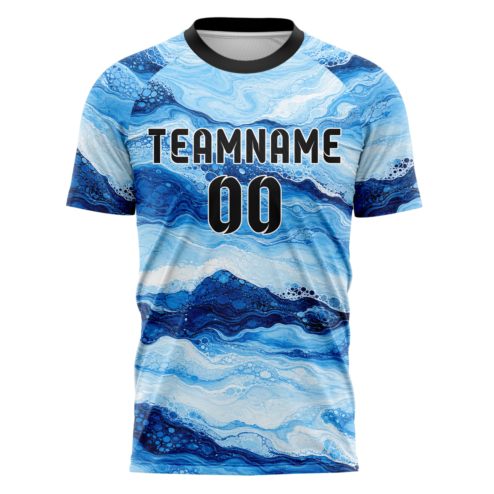Hellblau klassisches Marmor Ribbon Pools Design 14-0016 individuelles Fußballtrikot front
