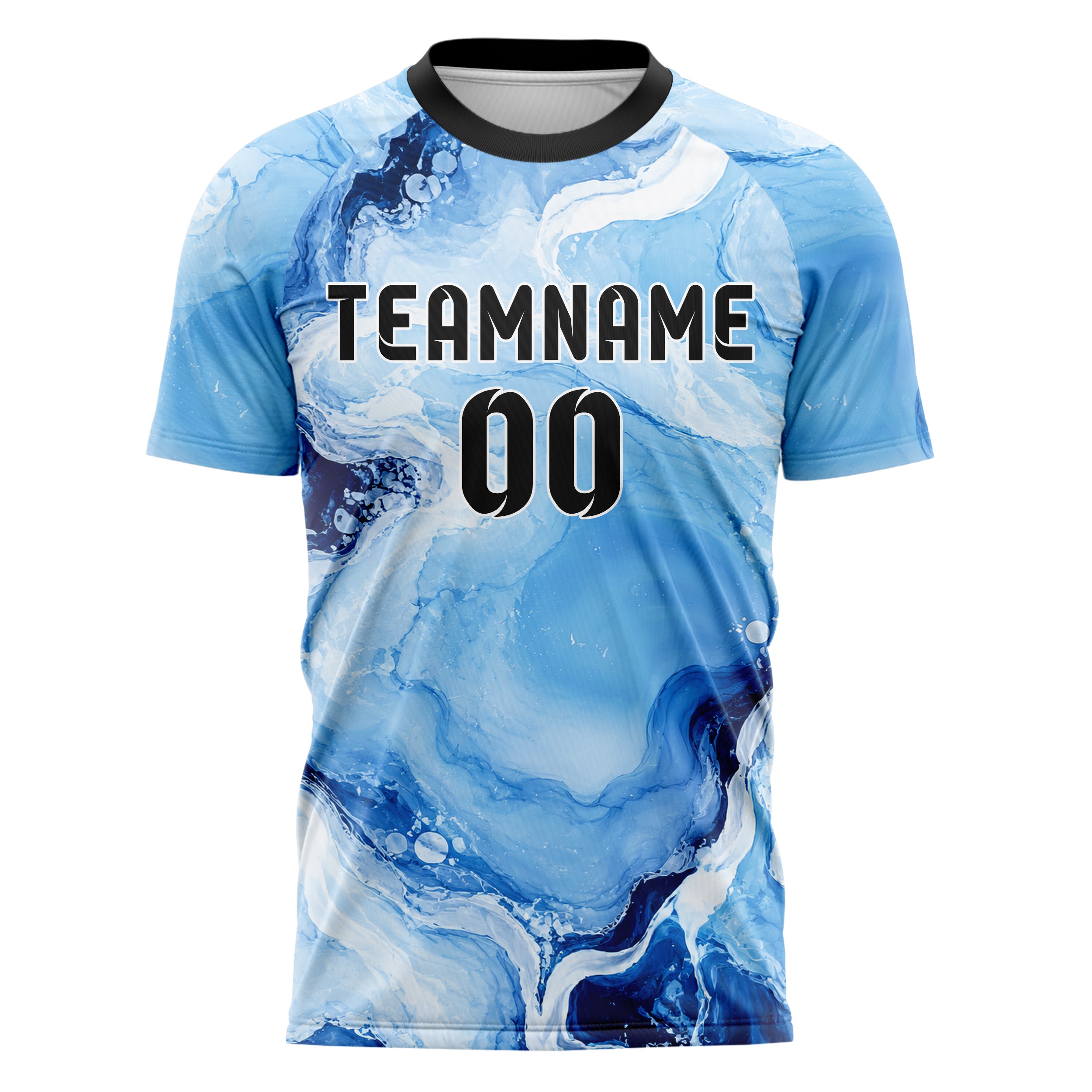Hellblau klassisches Marmor Ribbon Pools Design 14-0040 individuelles Fußballtrikot front