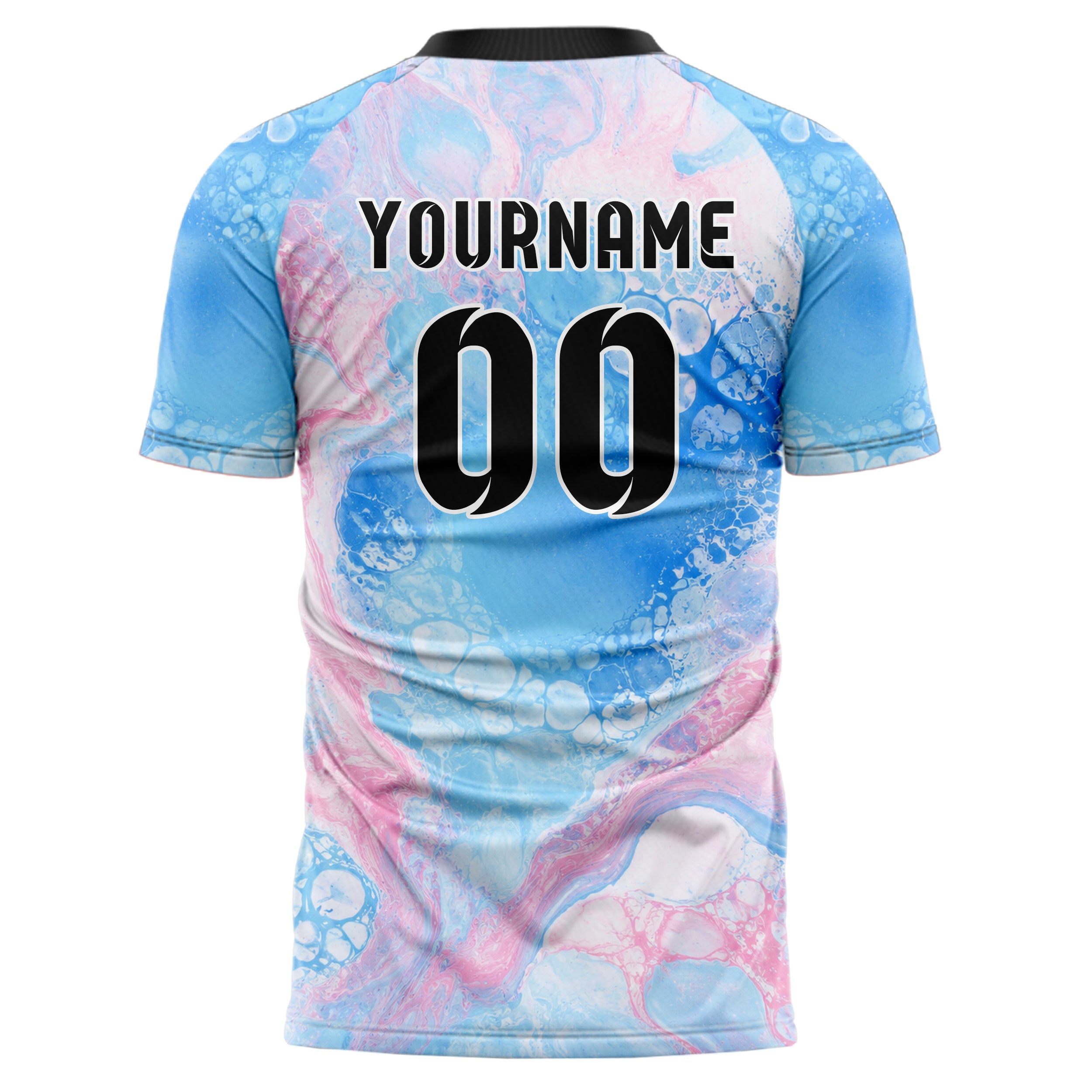 Himmelblau pastelliges Marmor Acrylic Pour Design 14-0023 individuelles Fußballtrikot back