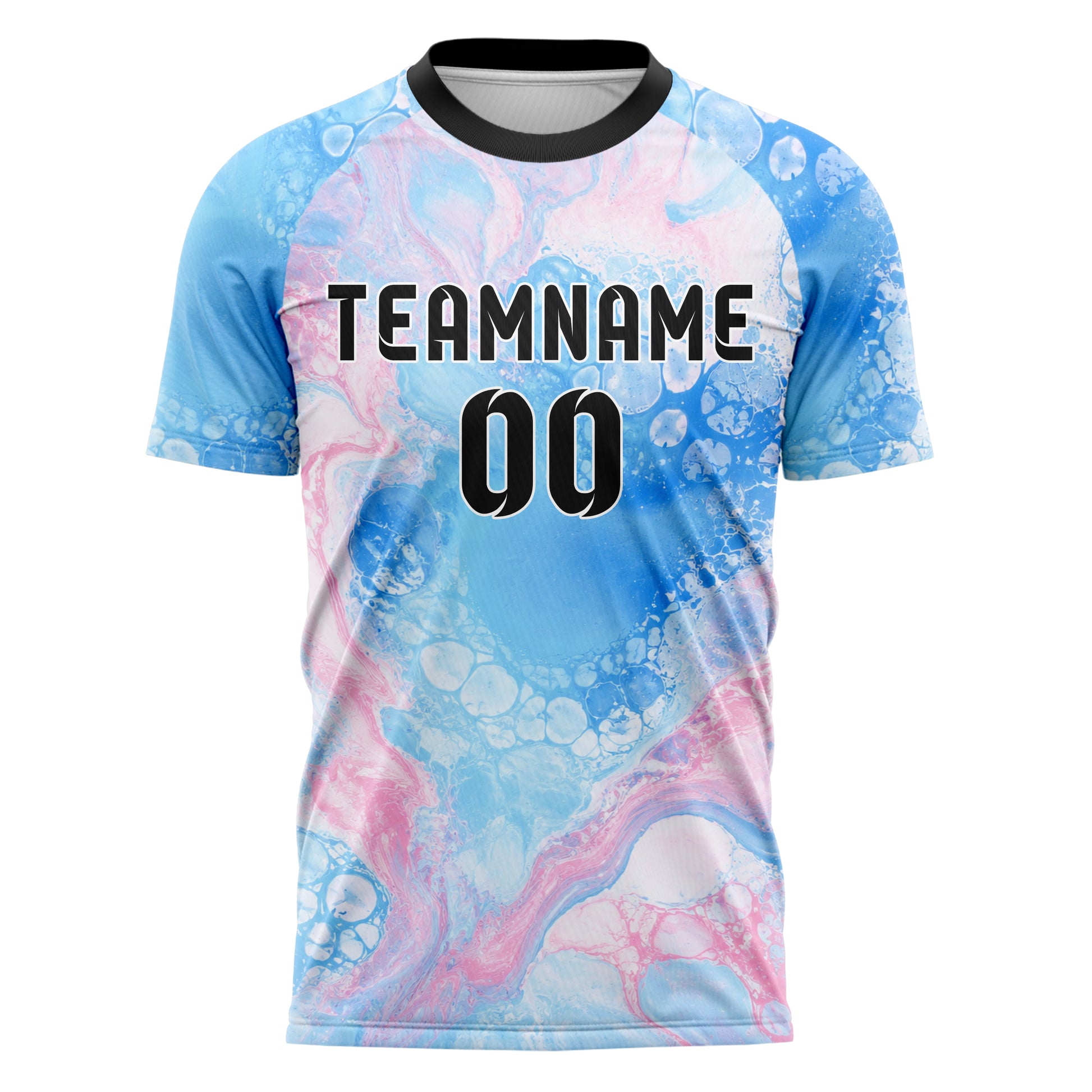 Himmelblau pastelliges Marmor Acrylic Pour Design 14-0023 individuelles Fußballtrikot front
