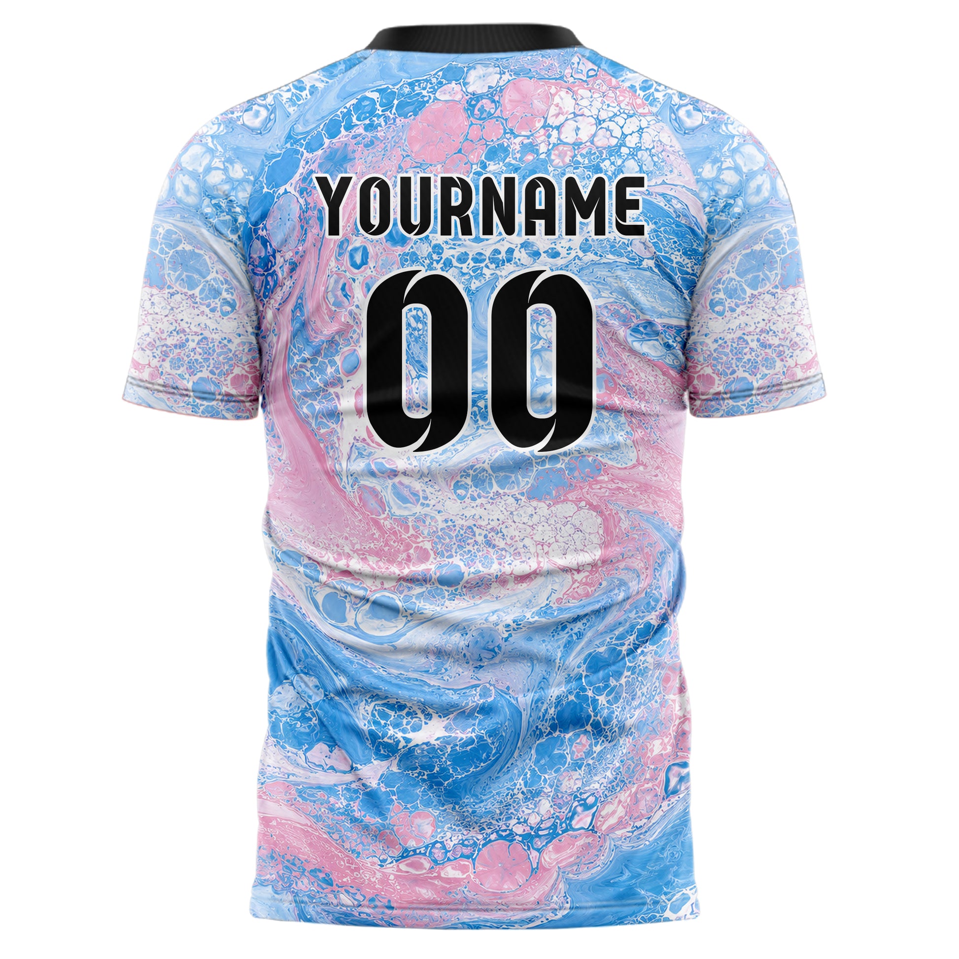 Himmelblau pastelliges Marmor Acrylic Pour Design 14-0035 individuelles Fußballtrikot back