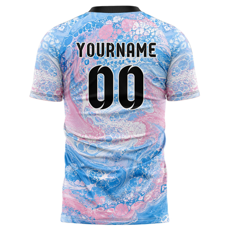 Himmelblau pastelliges Marmor Acrylic Pour Design 14-0035 individuelles Fußballtrikot back