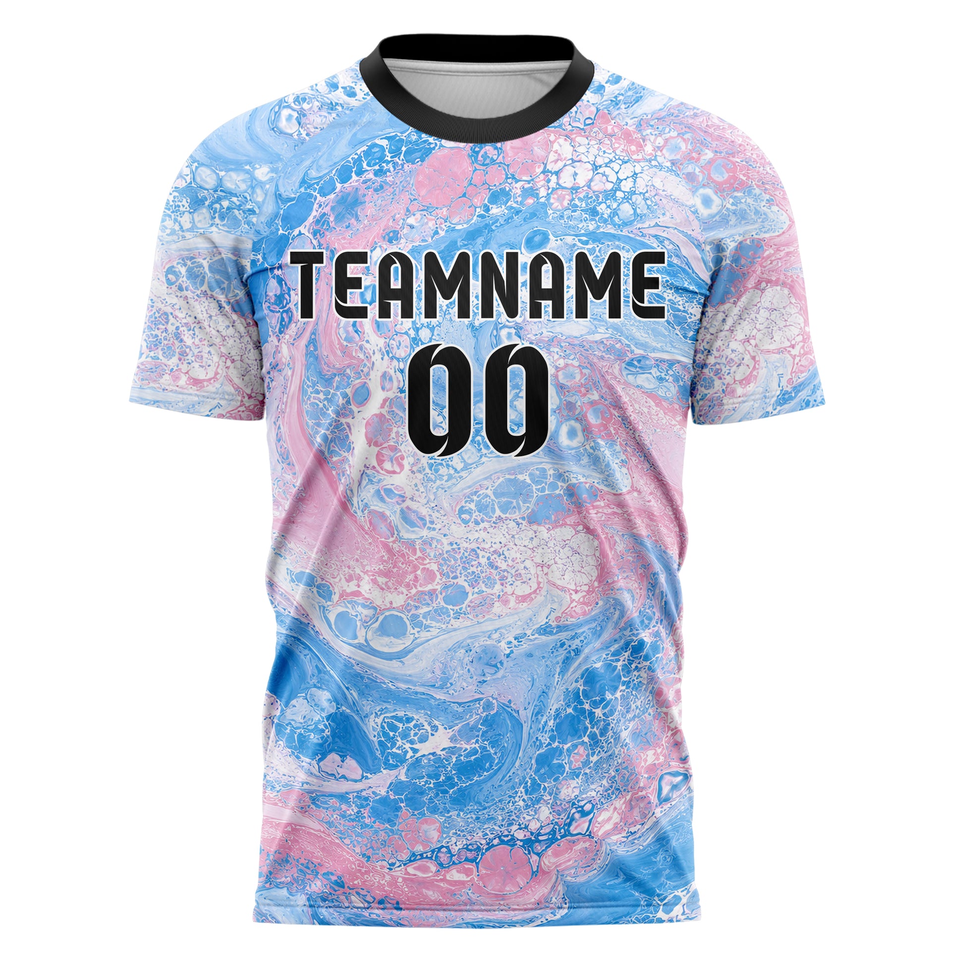 Himmelblau pastelliges Marmor Acrylic Pour Design 14-0035 individuelles Fußballtrikot front