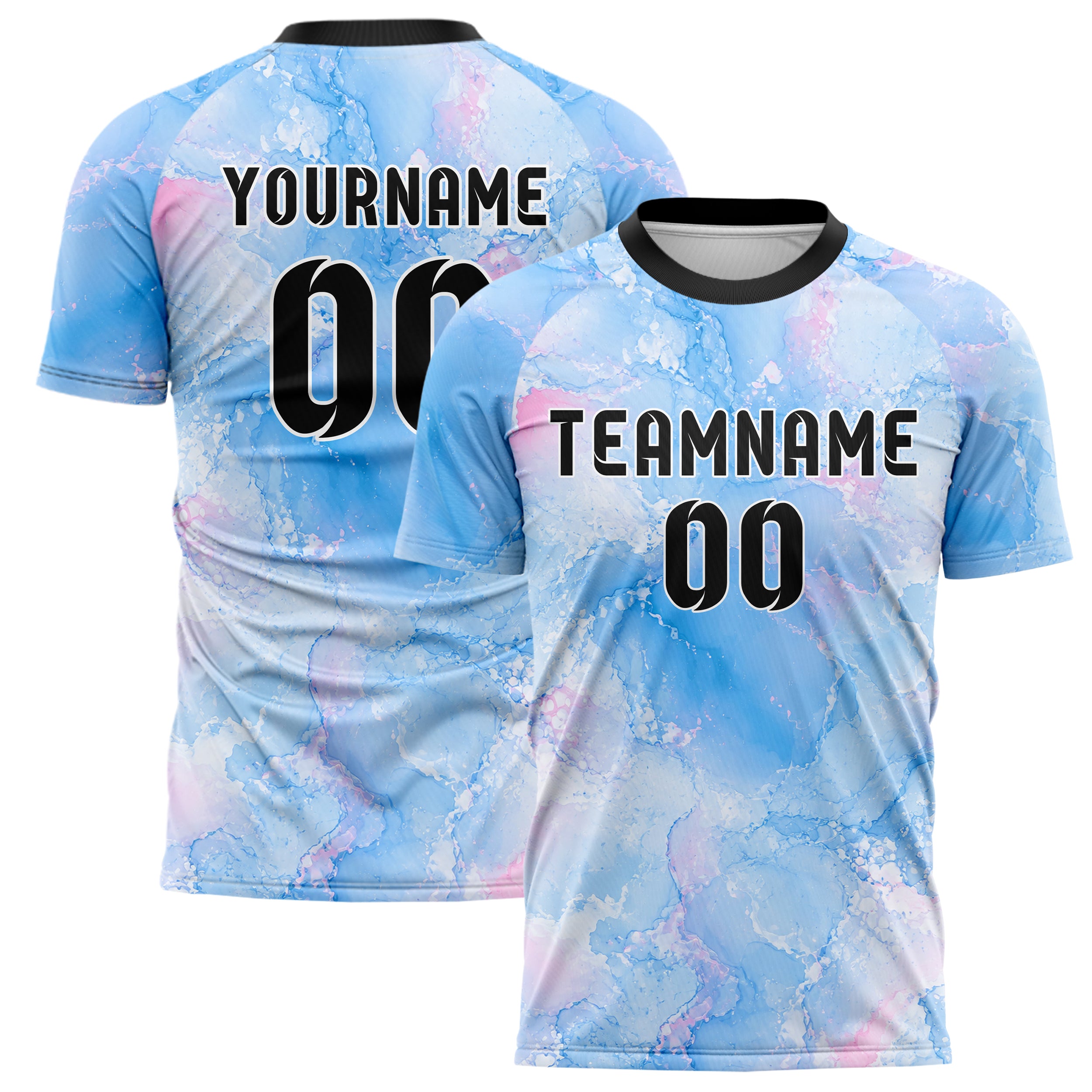 Himmelblau pastelliges Marmor Alcohol Ink Water Design 14-0002 individuelles Fußballtrikot main