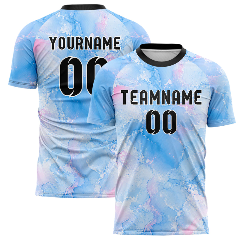 Himmelblau pastelliges Marmor Alcohol Ink Water Design 14-0002 individuelles Fußballtrikot main