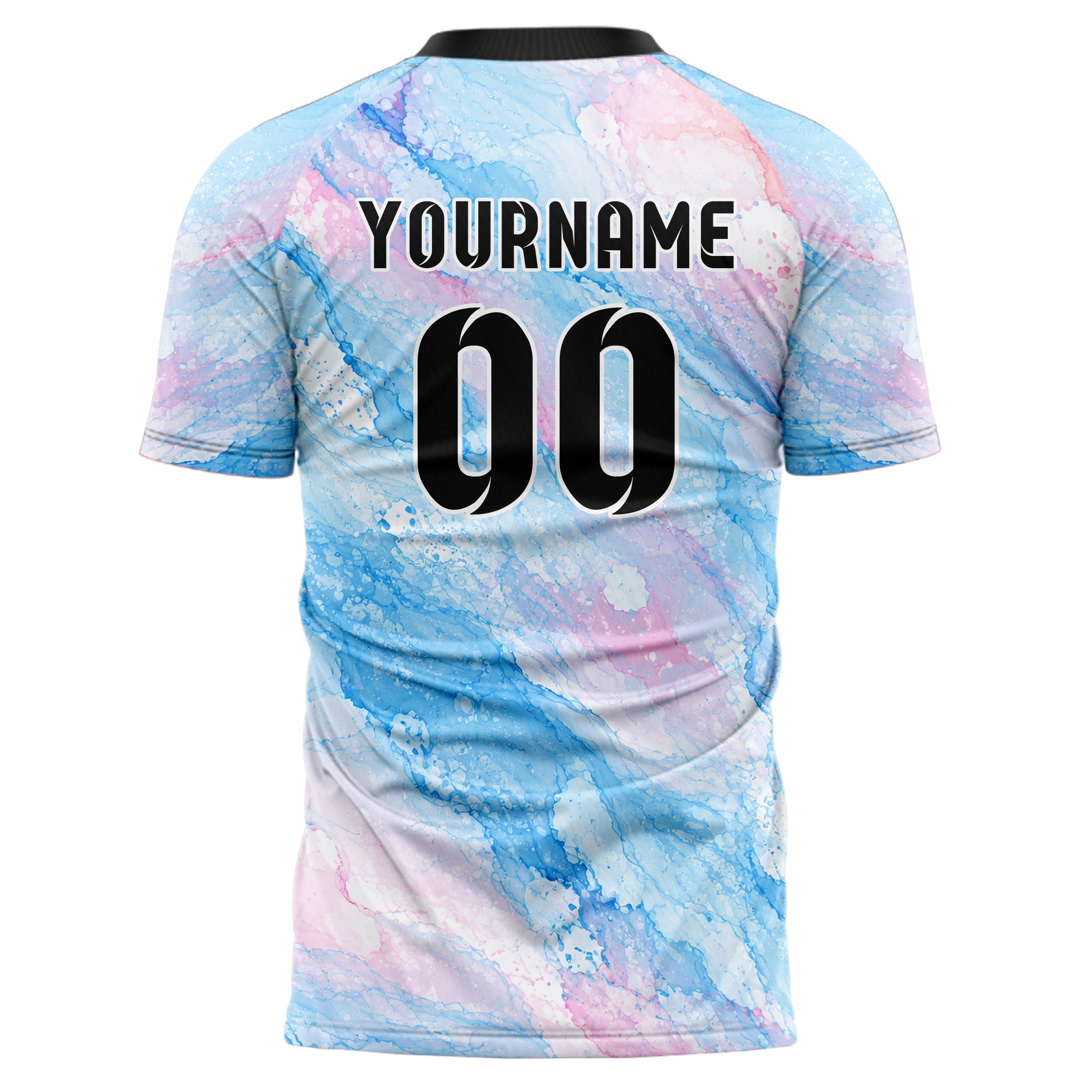 Himmelblau pastelliges Marmor Alcohol Ink Water Design 14-0008 individuelles Fußballtrikot back
