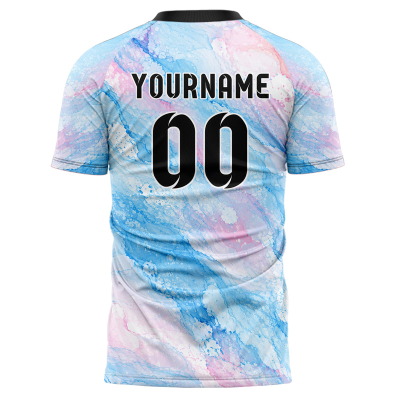 Himmelblau pastelliges Marmor Alcohol Ink Water Design 14-0008 individuelles Fußballtrikot back