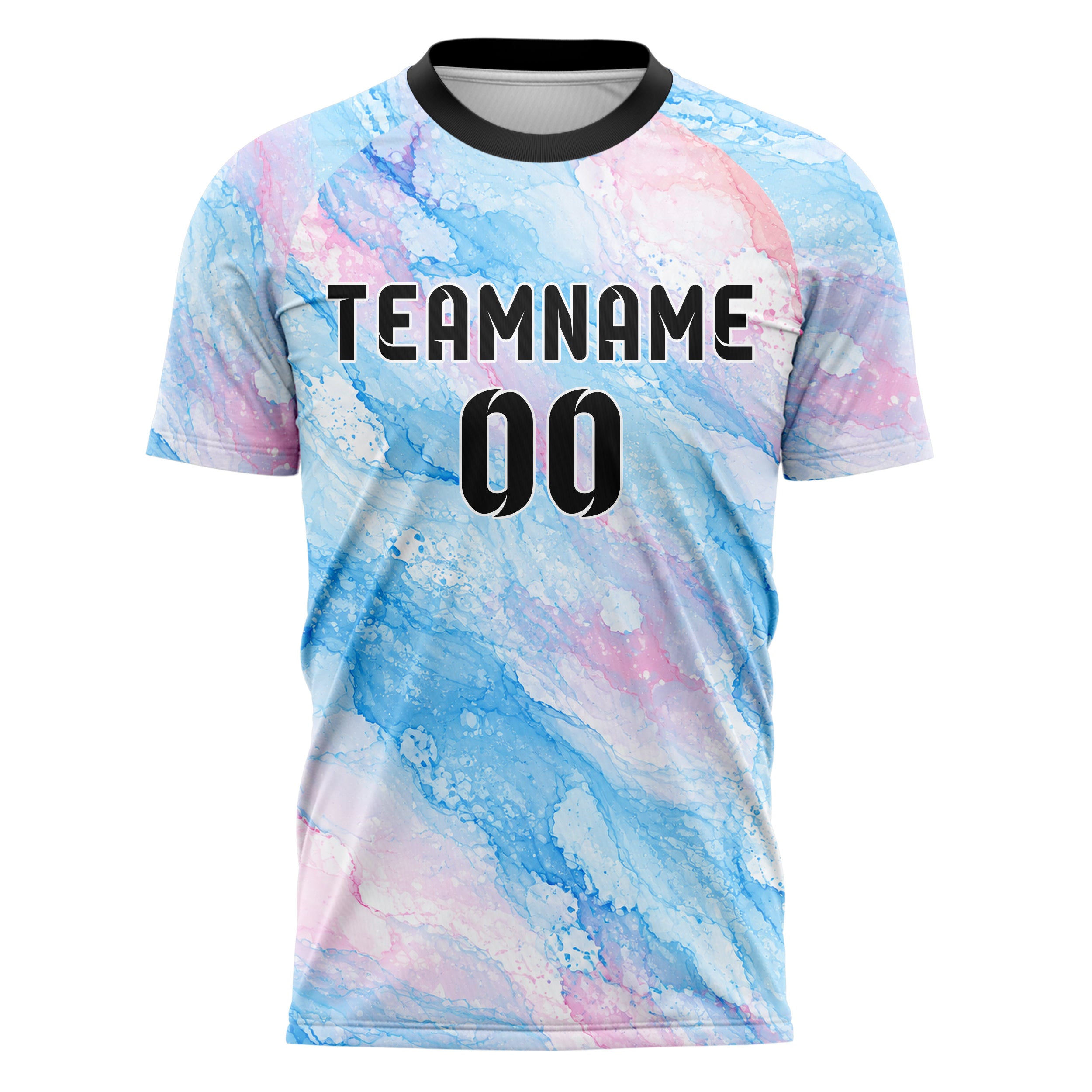 Himmelblau pastelliges Marmor Alcohol Ink Water Design 14-0008 individuelles Fußballtrikot front