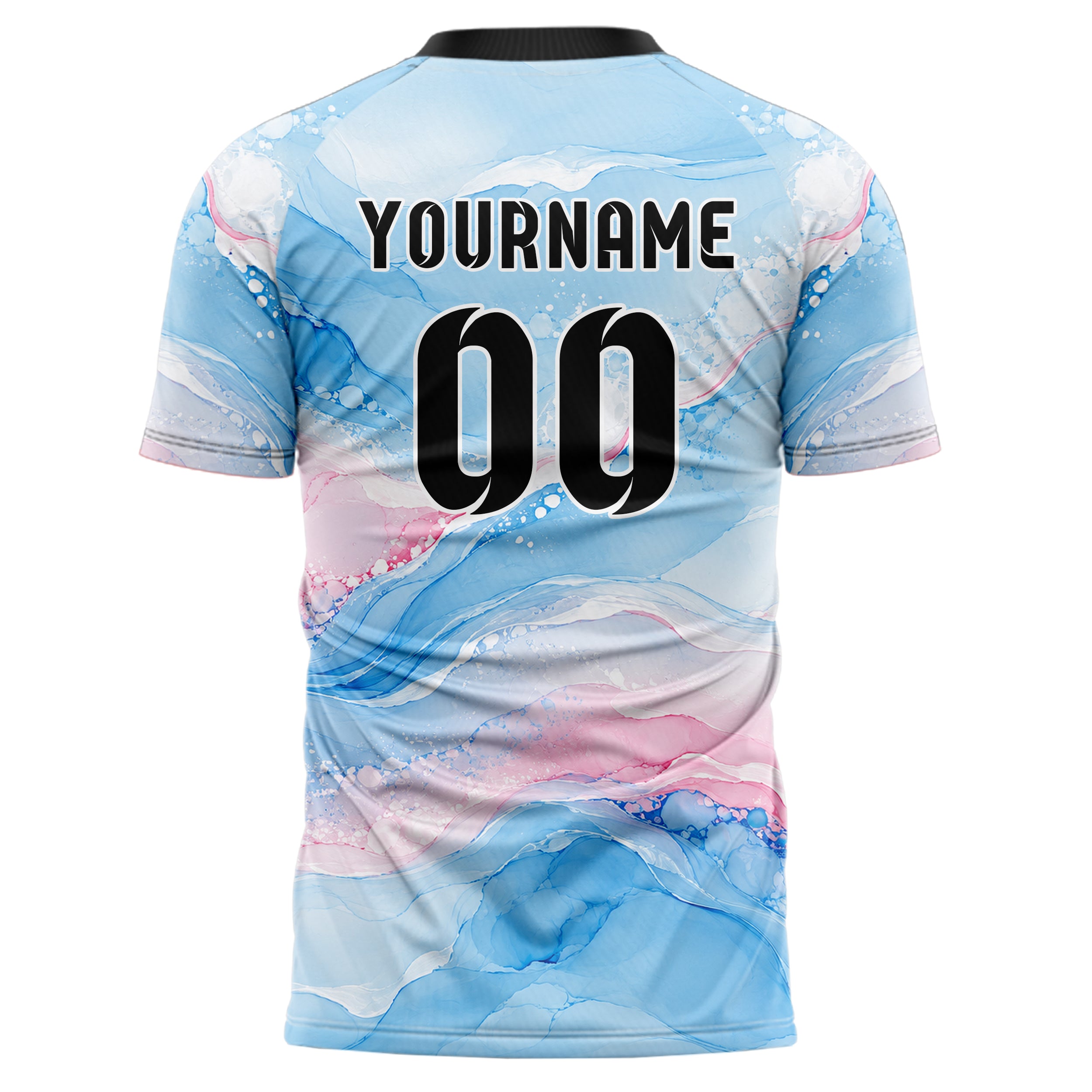 Himmelblau pastelliges Marmor Alcohol Ink Water Design 14-0038 individuelles Fußballtrikot back