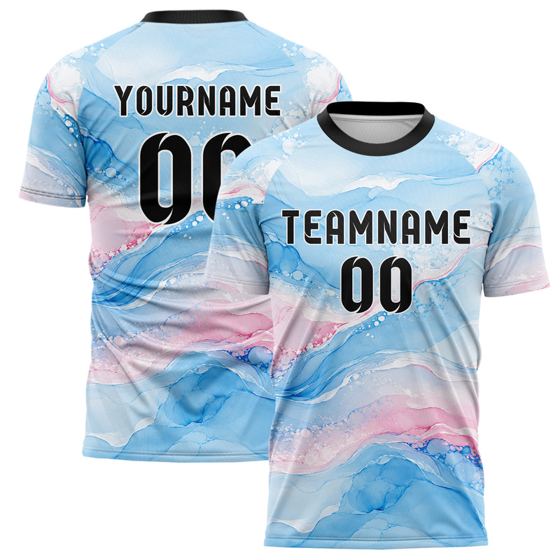 Himmelblau pastelliges Marmor Alcohol Ink Water Design 14-0038 individuelles Fußballtrikot main