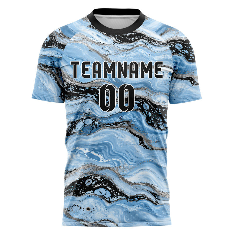 Puderblau lebendiges Marmor Luxury Marble Veins Design 14-0009 individuelles Fußballtrikot front