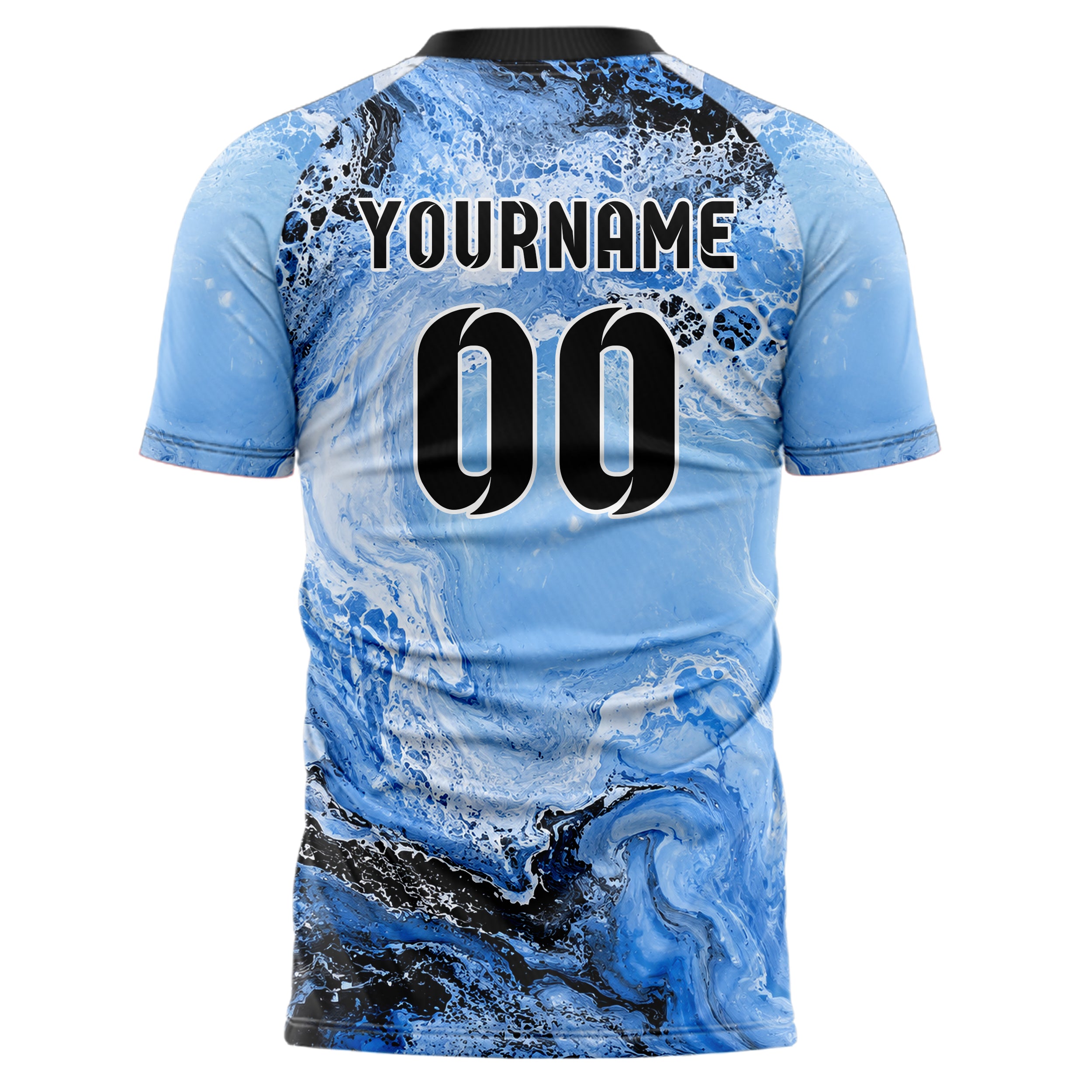 Puderblau lebendiges Marmor Ocean Wave Fluid Design 14-0030 individuelles Fußballtrikot back
