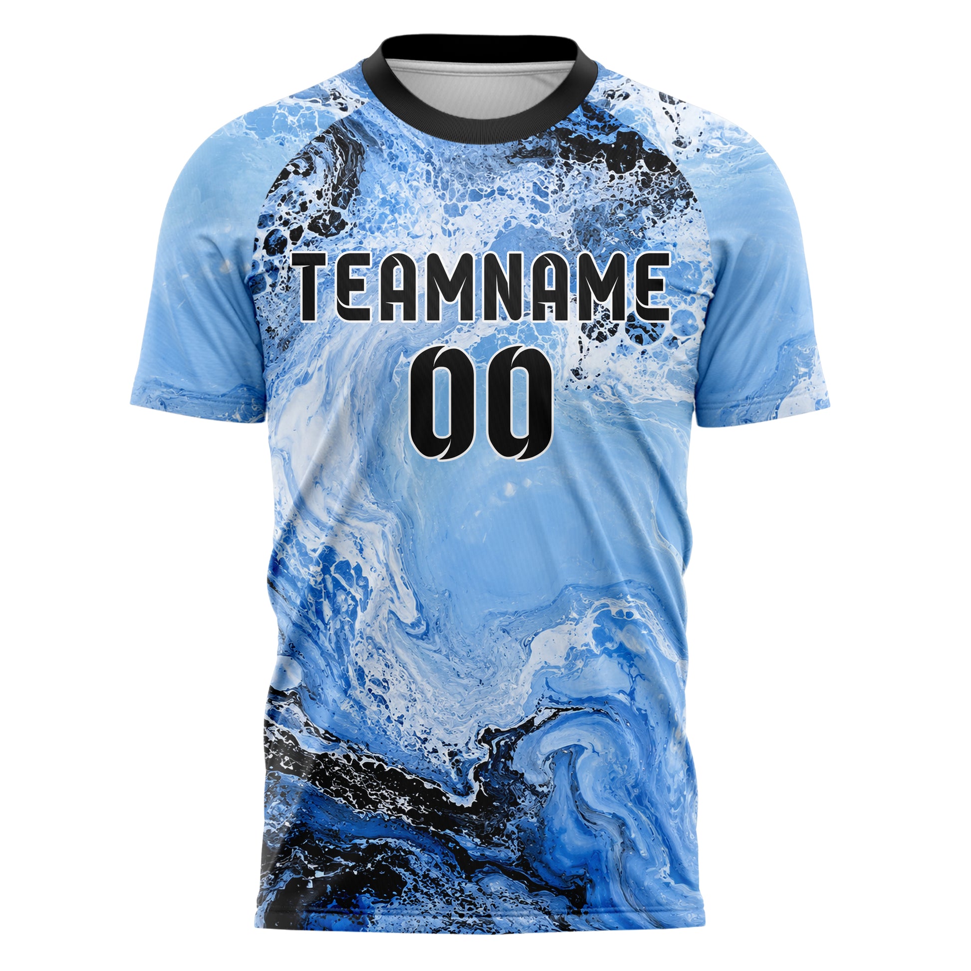Puderblau lebendiges Marmor Ocean Wave Fluid Design 14-0030 individuelles Fußballtrikot front