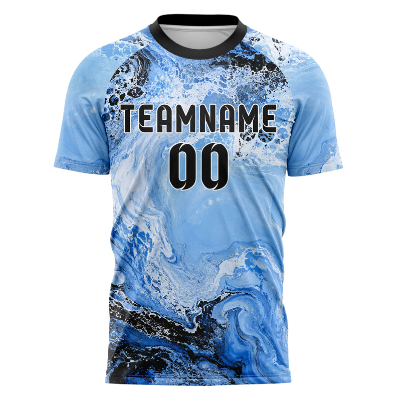 Puderblau lebendiges Marmor Ocean Wave Fluid Design 14-0030 individuelles Fußballtrikot front