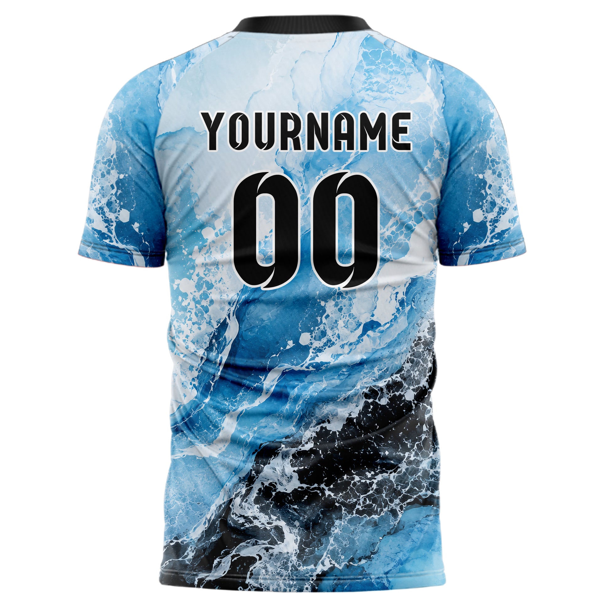 Puderblau lebendiges Marmor Ocean Wave Fluid Design 14-0042 individuelles Fußballtrikot back