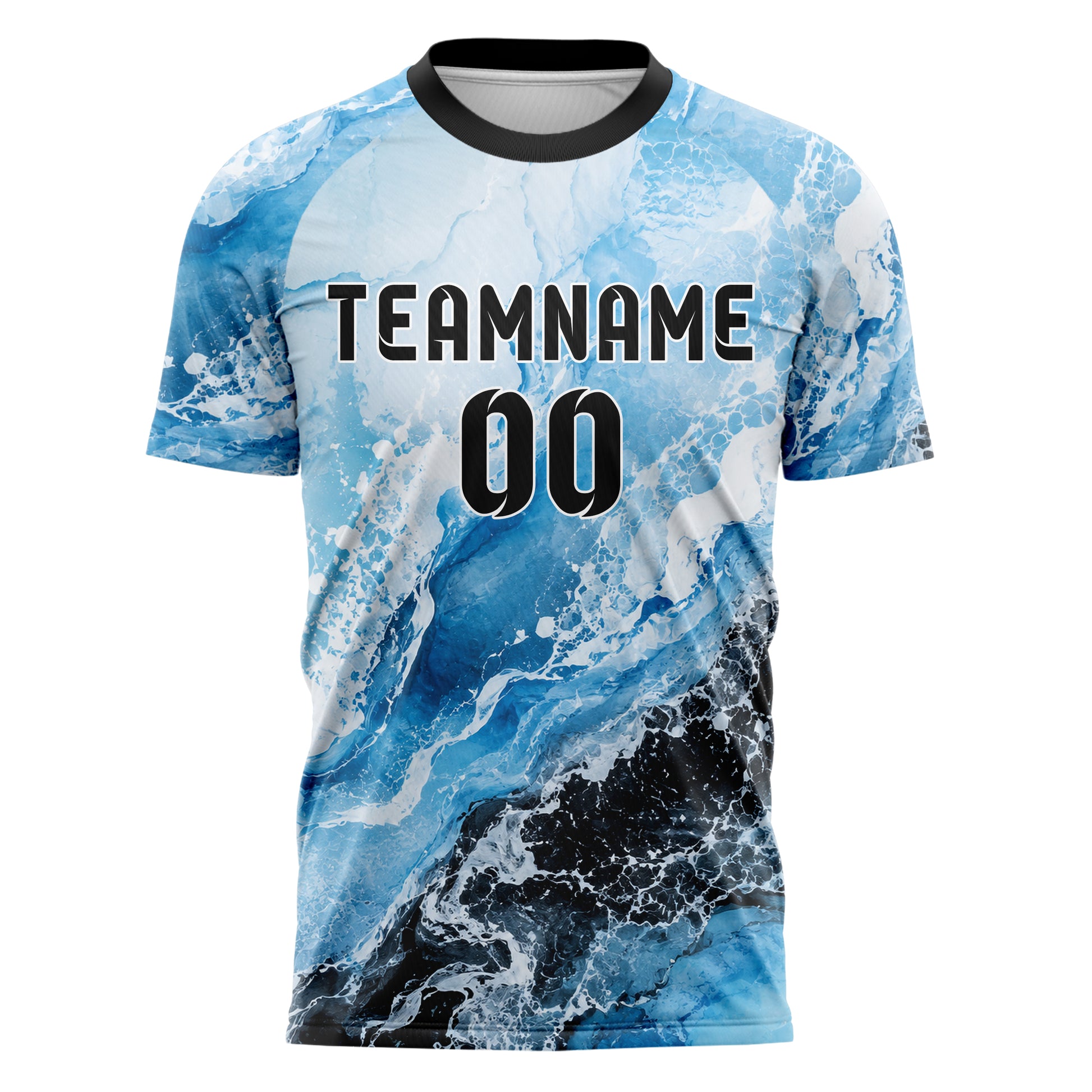Puderblau lebendiges Marmor Ocean Wave Fluid Design 14-0042 individuelles Fußballtrikot front