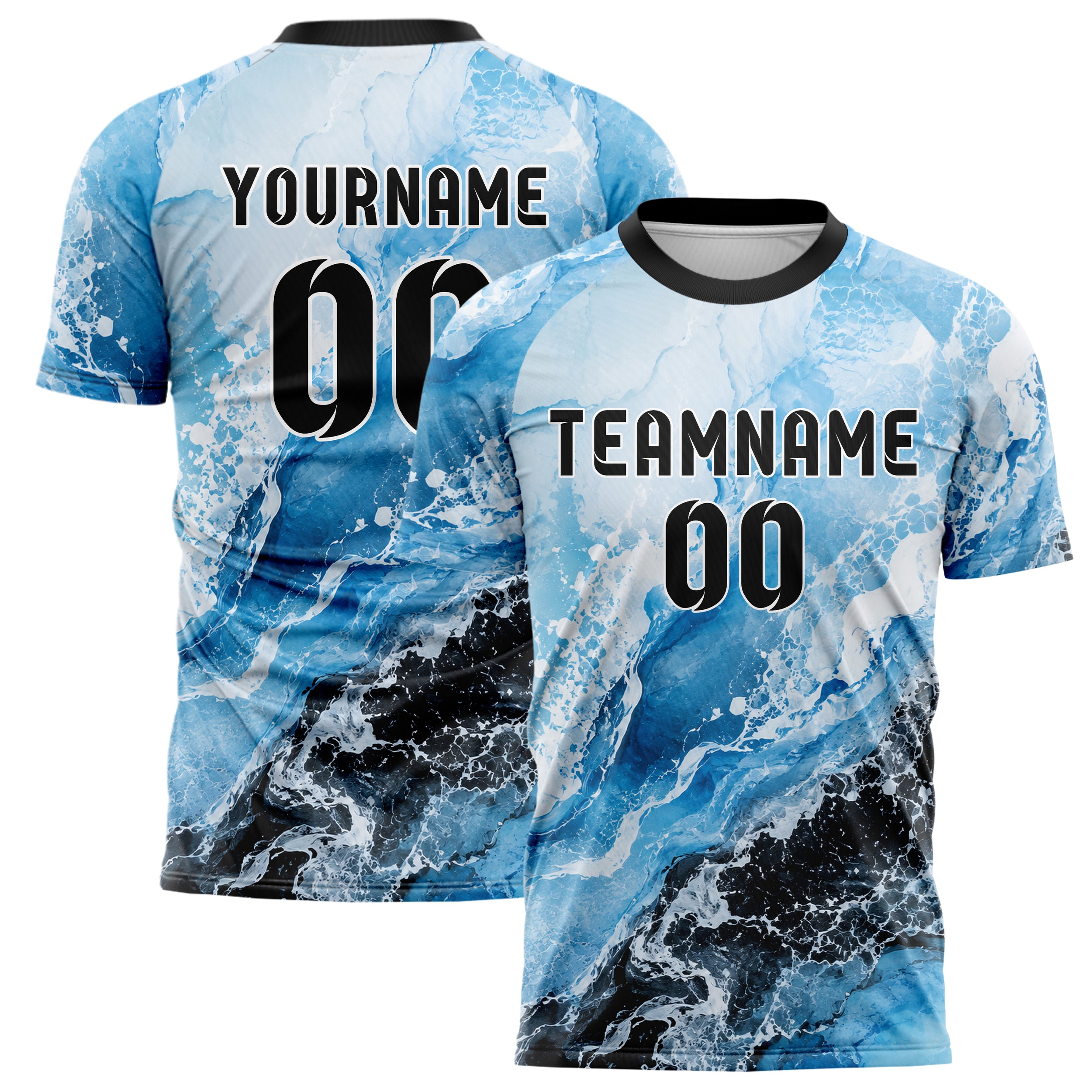 Puderblau lebendiges Marmor Ocean Wave Fluid Design 14-0042 individuelles Fußballtrikot main