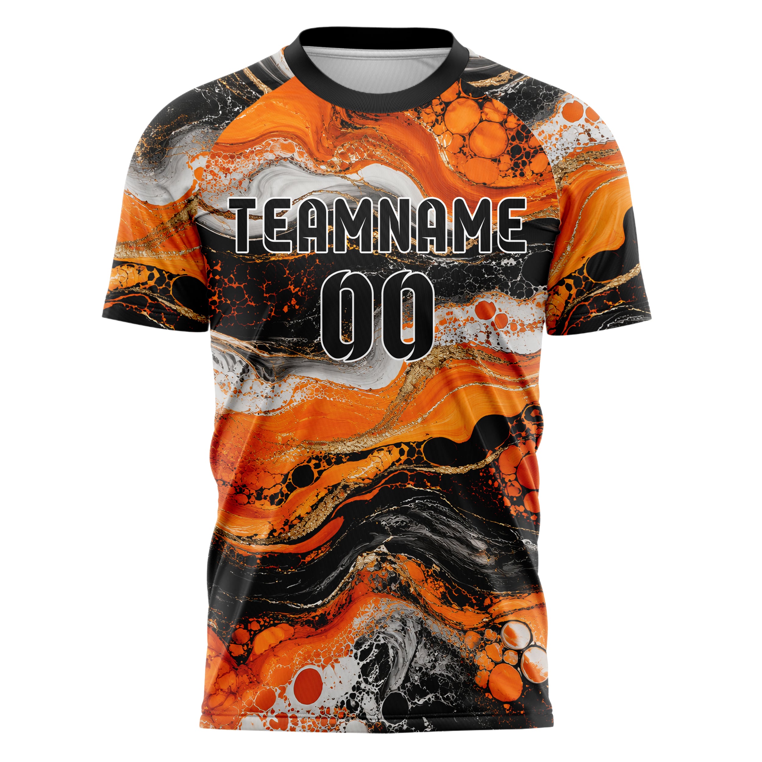 Orange lebendiges Marmor Liquid Cells Design 14-0025 individuelles Fußballtrikot front