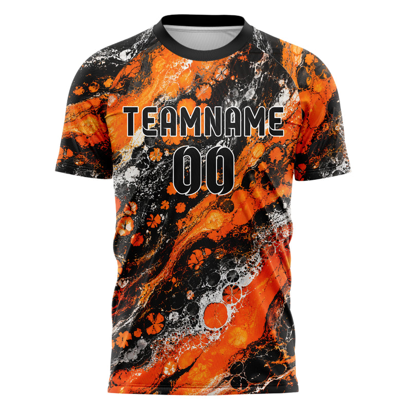 Orange lebendiges Marmor Liquid Cells Design 14-0031 individuelles Fußballtrikot front