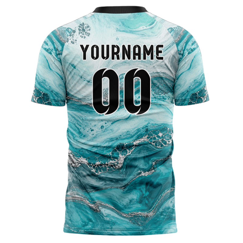 Aqua klassisches Marmor Acrylic Pour Design 14-0041 individuelles Fußballtrikot back