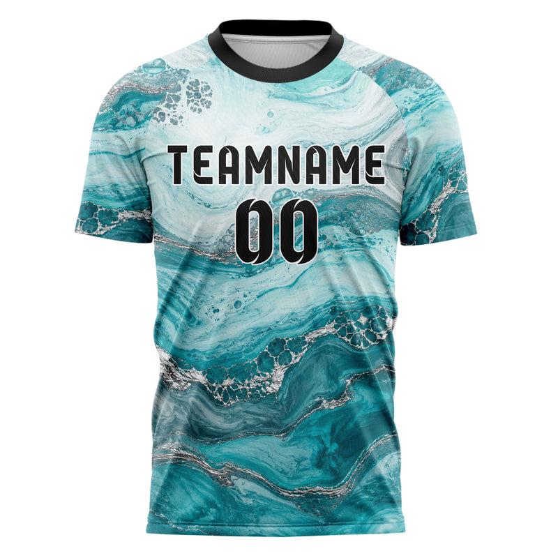 Aqua klassisches Marmor Acrylic Pour Design 14-0041 individuelles Fußballtrikot front
