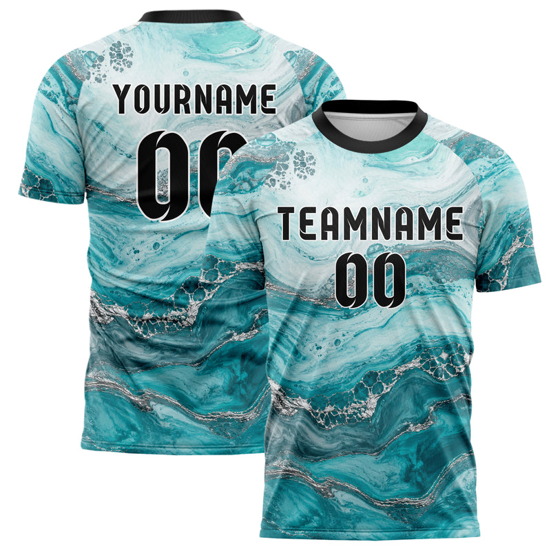 Aqua klassisches Marmor Acrylic Pour Design 14-0041 individuelles Fußballtrikot main