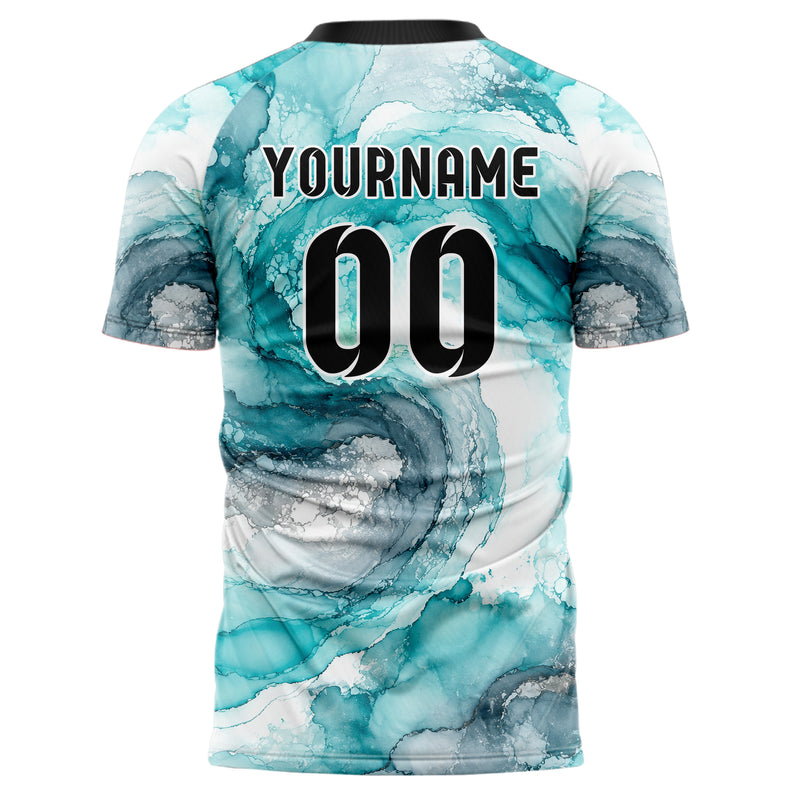 Aqua klassisches Marmor Alcohol Ink Water Design 14-0044 individuelles Fußballtrikot back