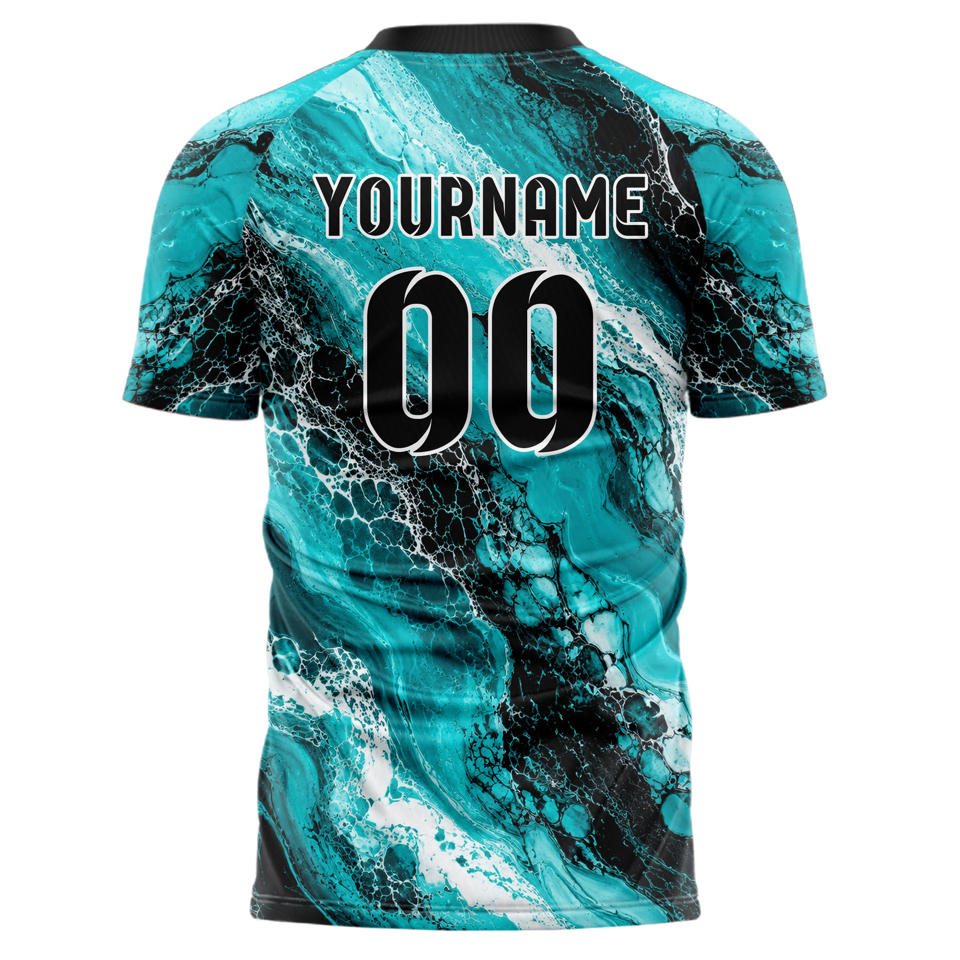 Cyan lebendiges Marmor Luxury Marble Veins Design 14-0027 individuelles Fußballtrikot back