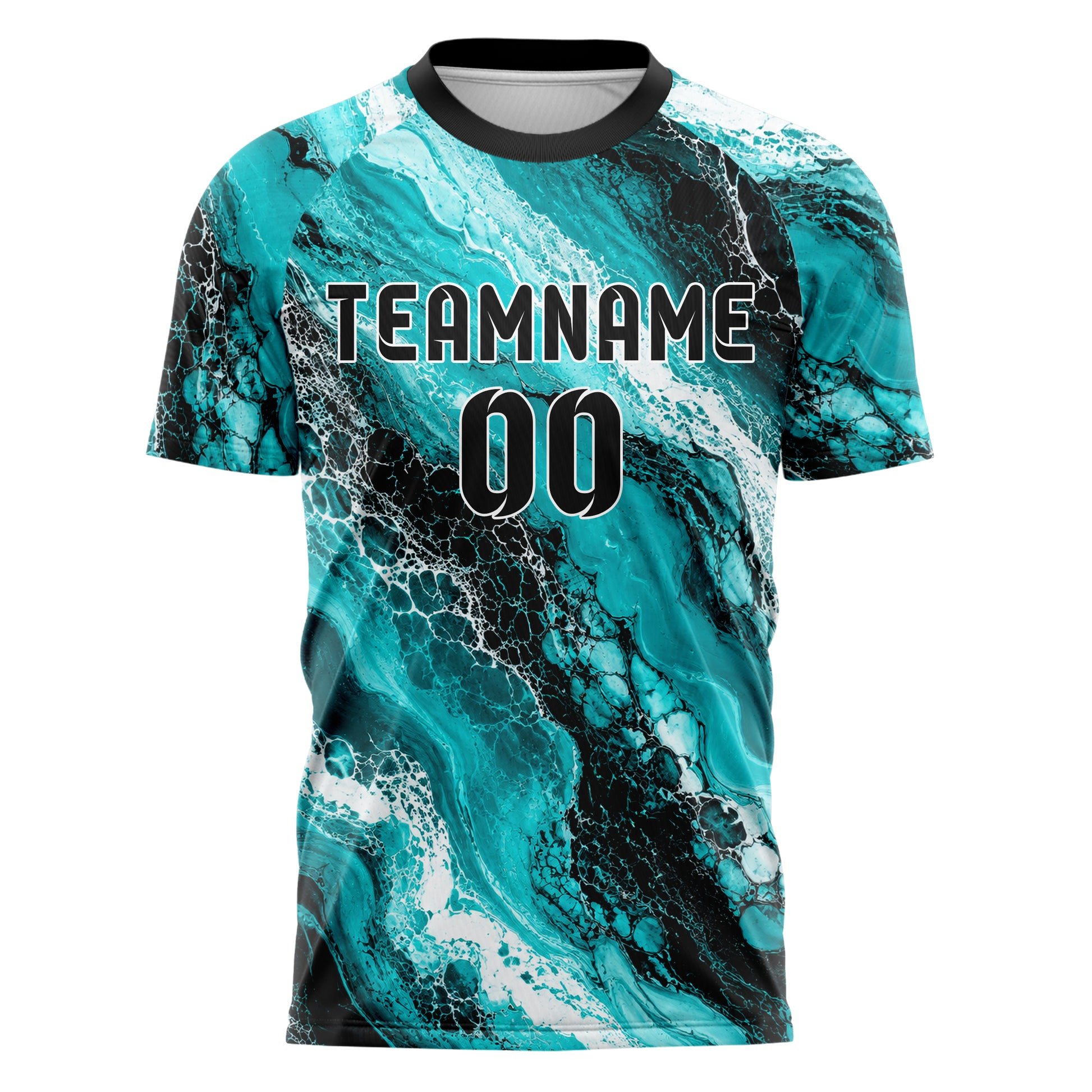 Cyan lebendiges Marmor Luxury Marble Veins Design 14-0027 individuelles Fußballtrikot front