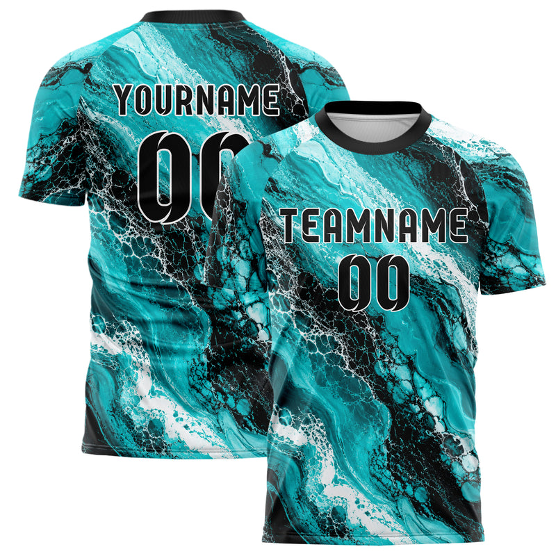 Cyan lebendiges Marmor Luxury Marble Veins Design 14-0027 individuelles Fußballtrikot main