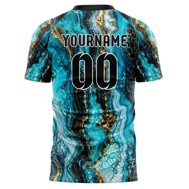 Cyan lebendiges Marmor Luxury Marble Veins Design 14-0033 individuelles Fußballtrikot back