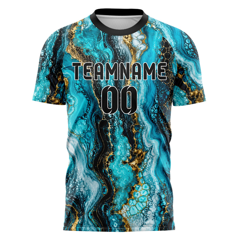 Cyan lebendiges Marmor Luxury Marble Veins Design 14-0033 individuelles Fußballtrikot front