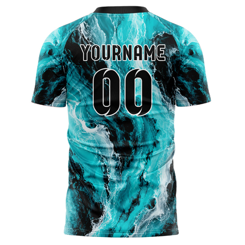 Cyan lebendiges Marmor Ocean Wave Fluid Design 14-0048 individuelles Fußballtrikot back
