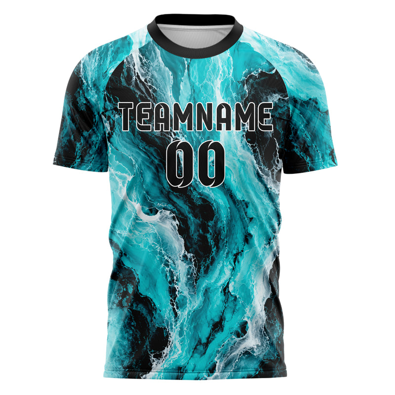 Cyan lebendiges Marmor Ocean Wave Fluid Design 14-0048 individuelles Fußballtrikot front