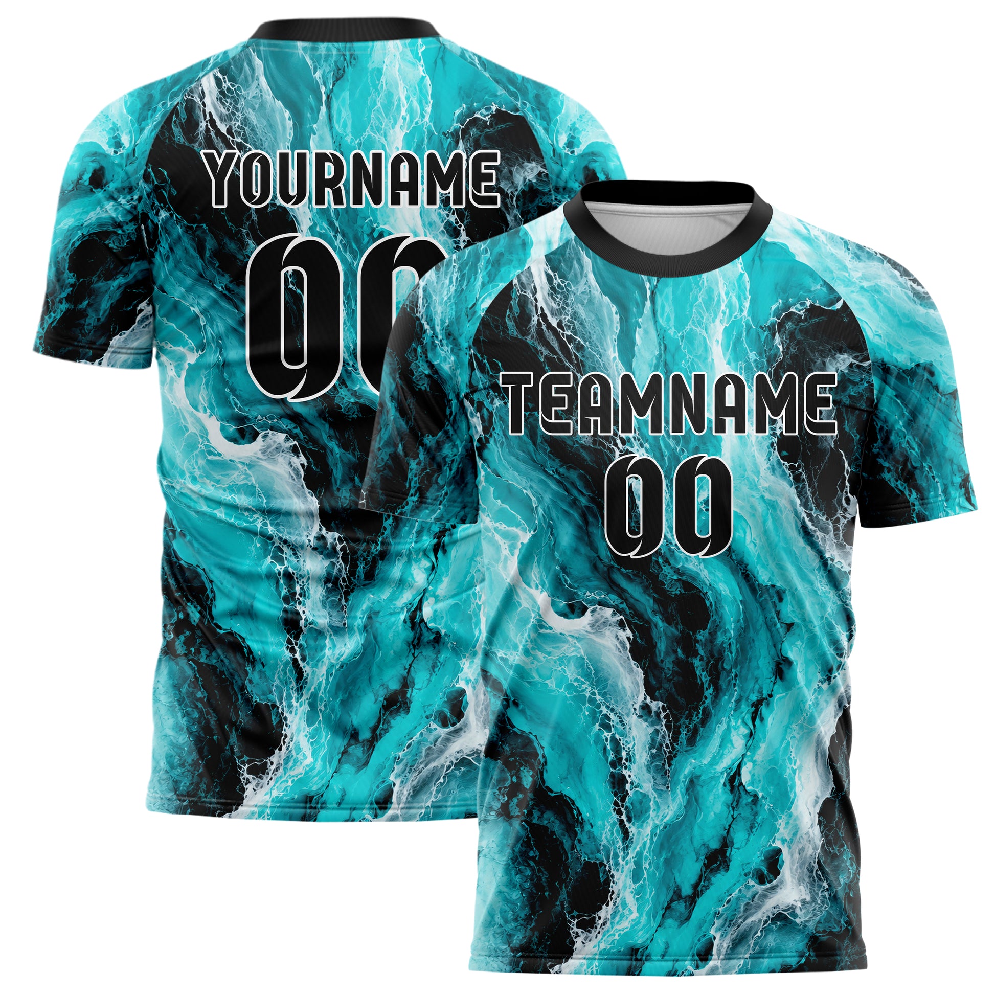 Cyan lebendiges Marmor Ocean Wave Fluid Design 14-0048 individuelles Fußballtrikot main